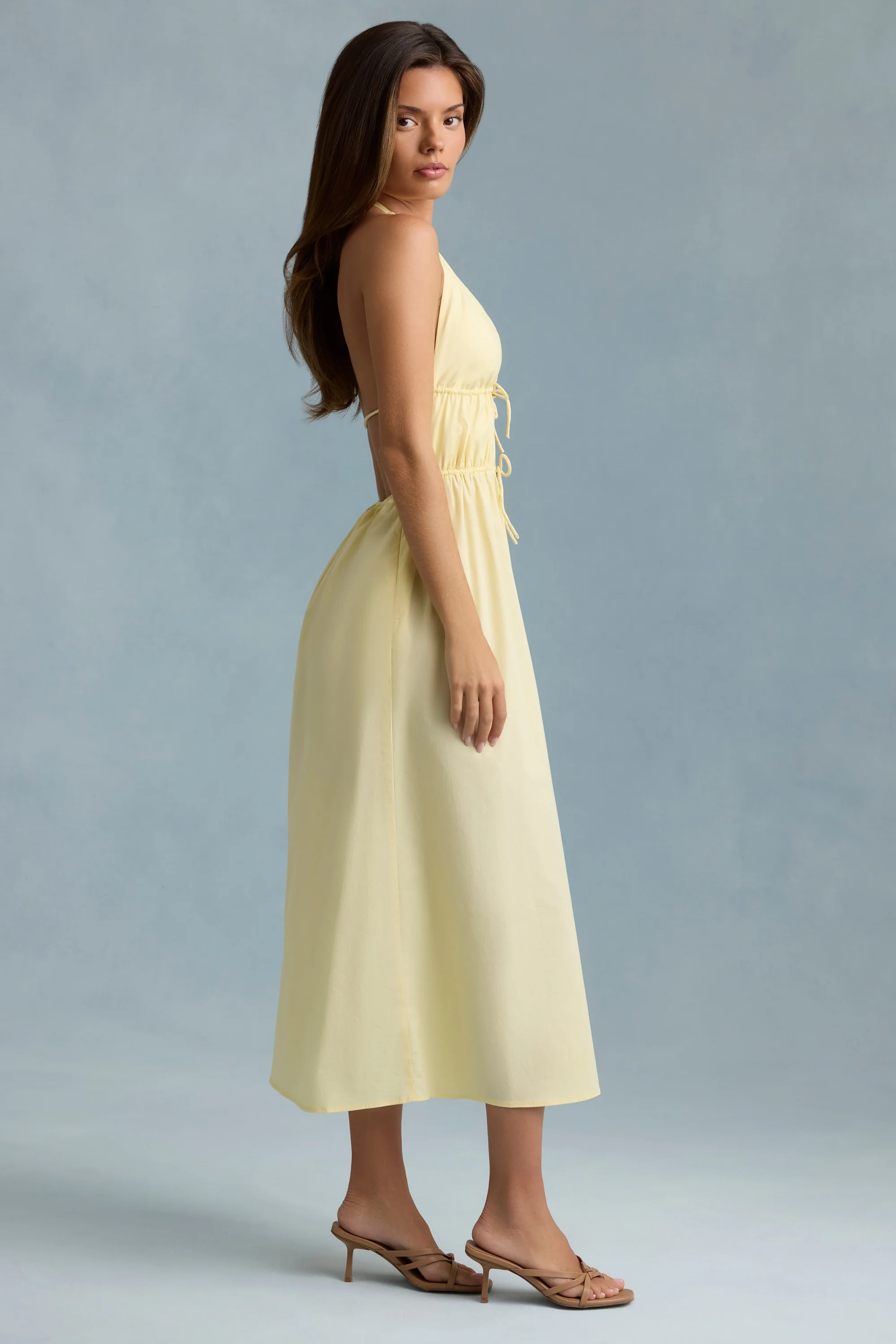 Backless Cotton-Poplin Midaxi Dress in Lemon Yellow - TREBLEV