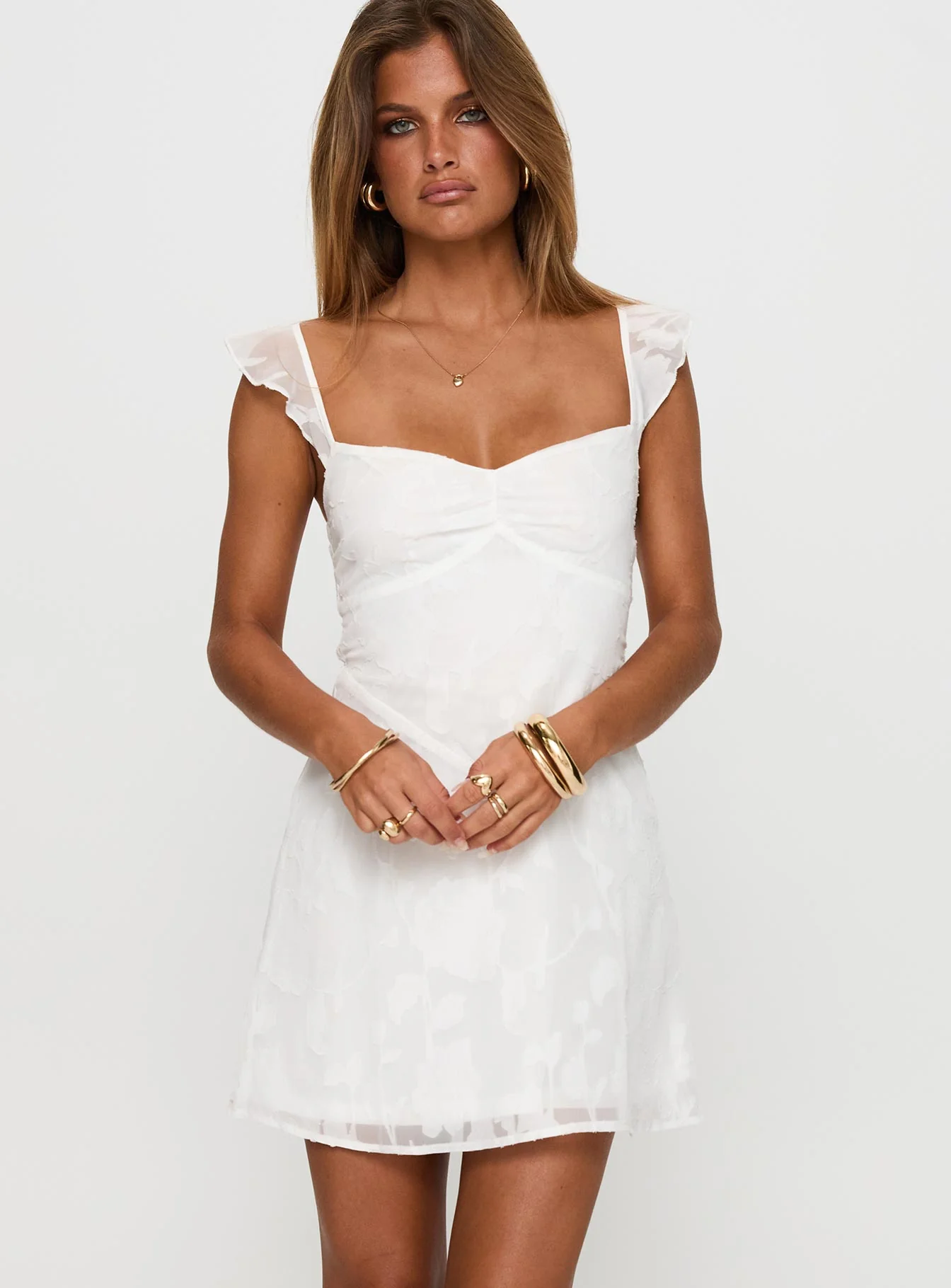 Past And Present Burnout Tie Back Mini Dress White - TREBLEV