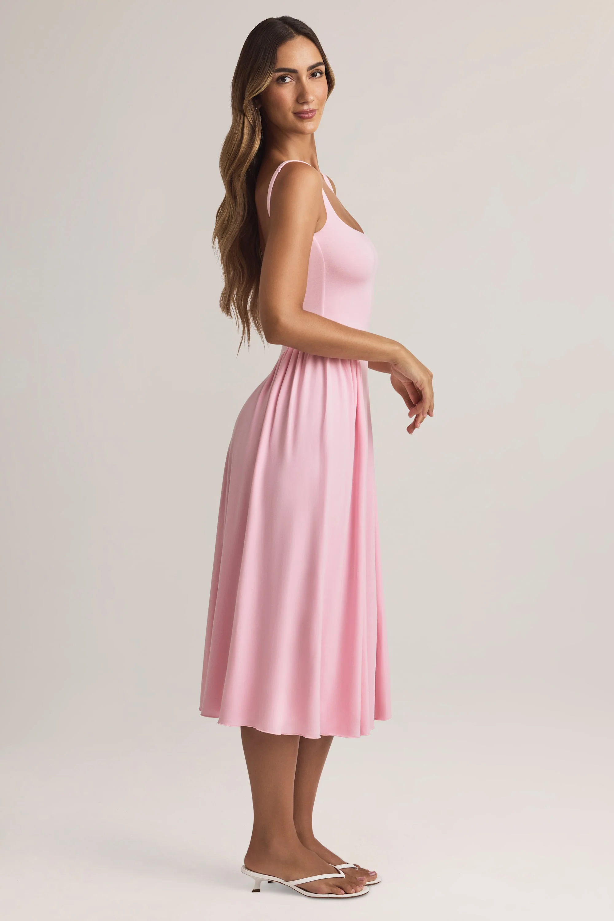 Modal A-Line Midaxi Dress in Pastel Pink - TREBLEV