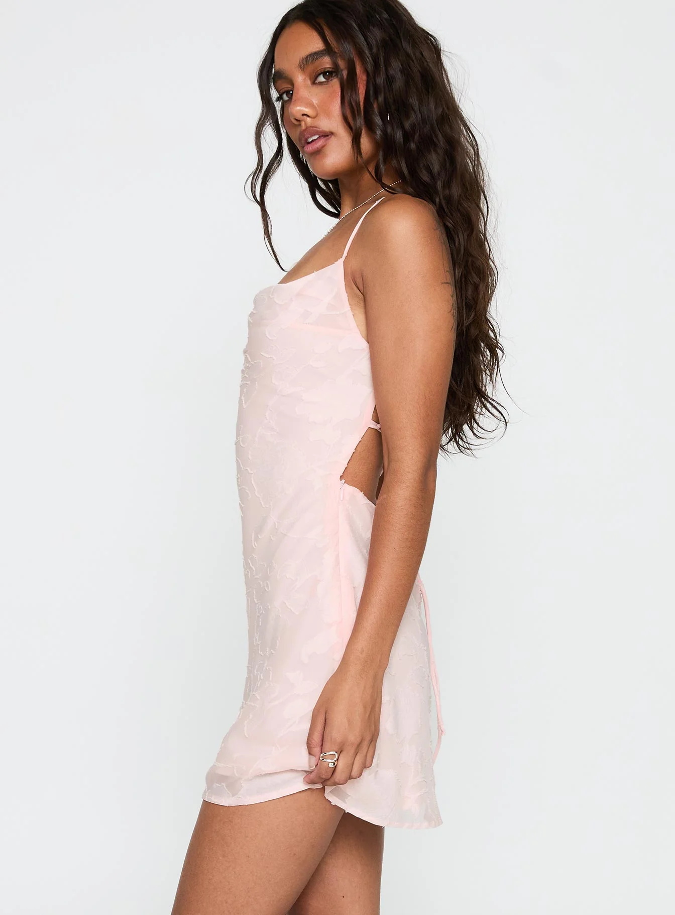Celena Mini Dress Pink Burnout - TREBLEV