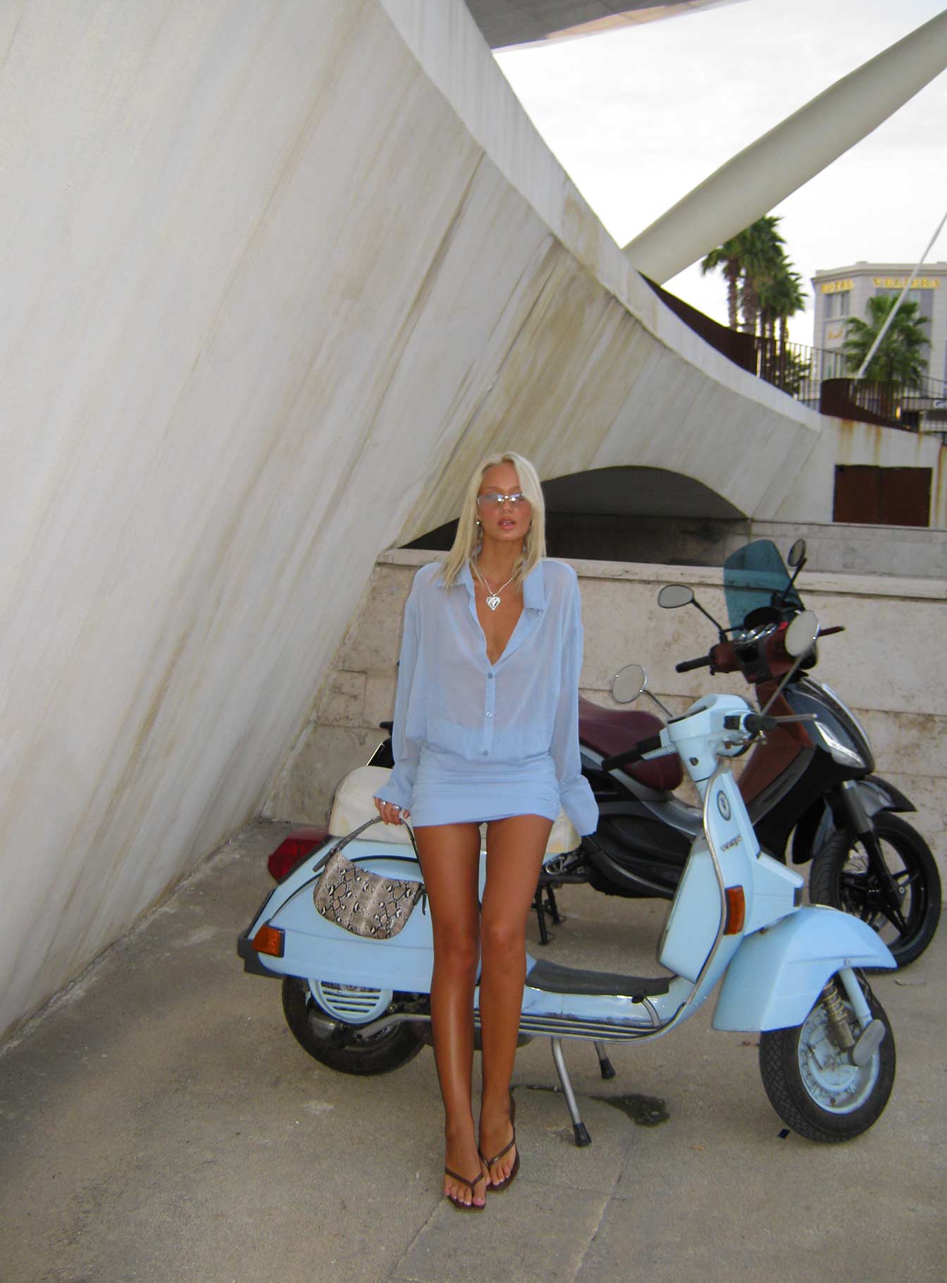 Moonrising Sheer Blouson Dress Blue - TREBLEV