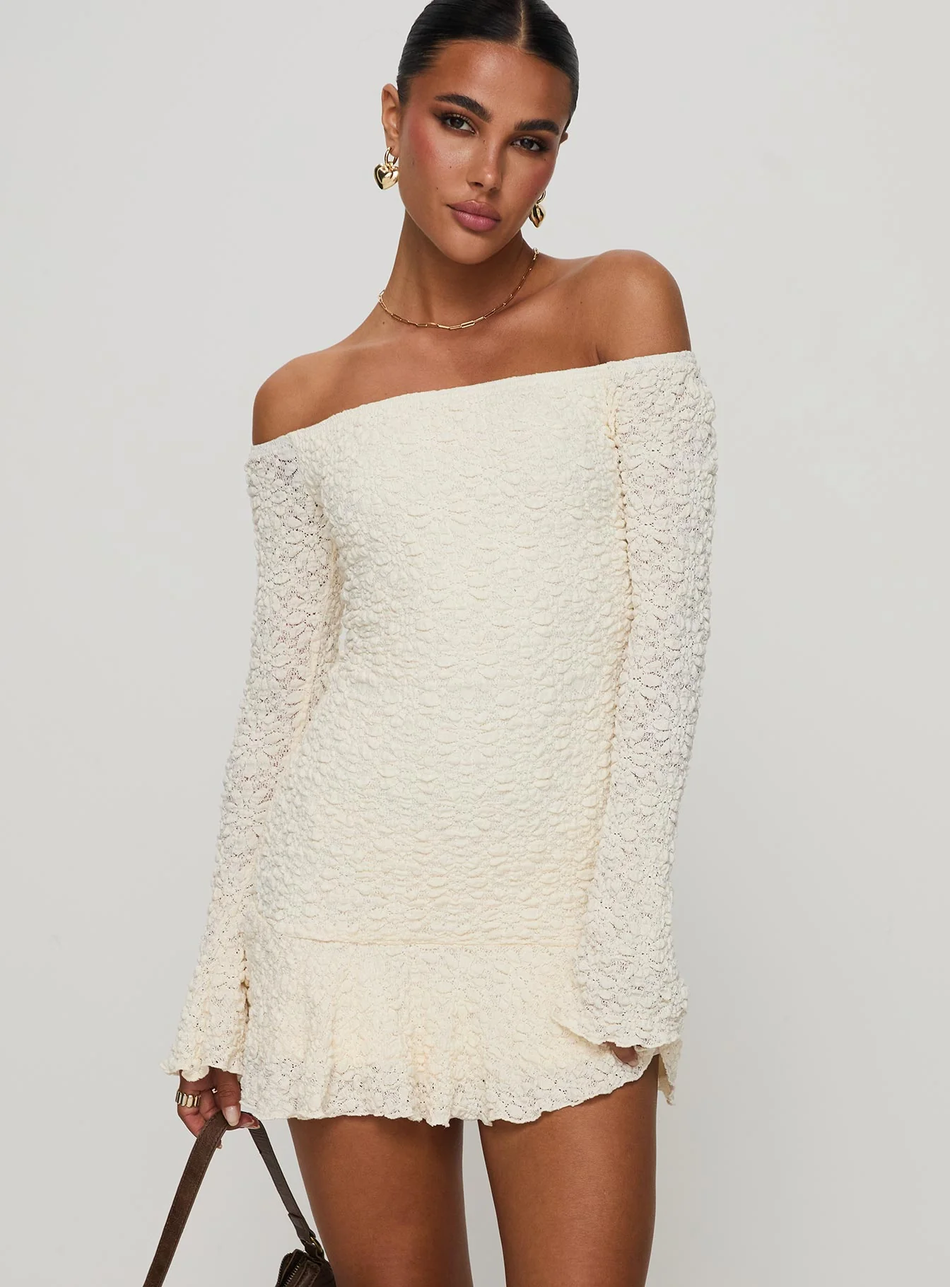 Vancesca Long Sleeve Mini Dress Cream - TREBLEV