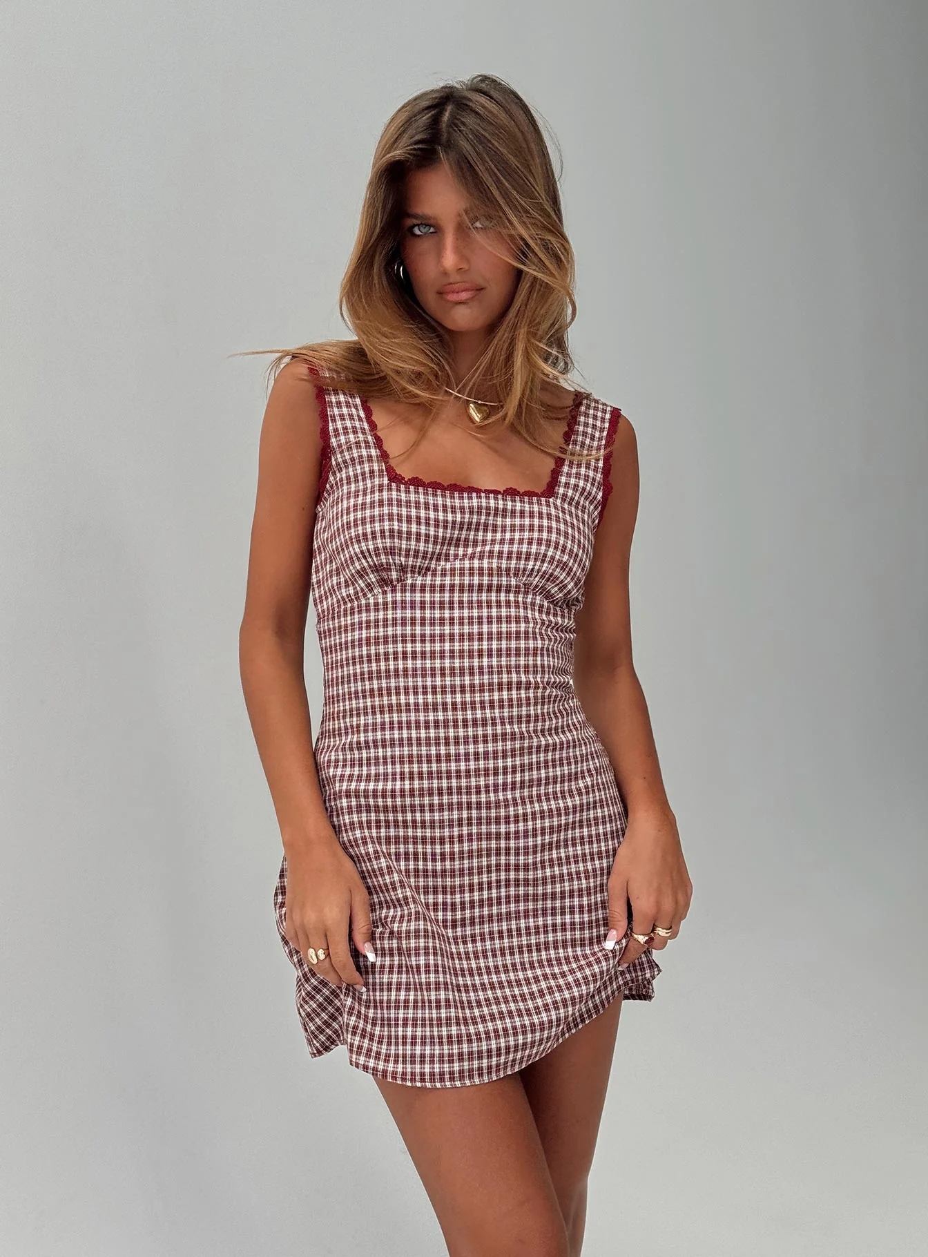 Dasha Mini Dress Red Check - TREBLEV