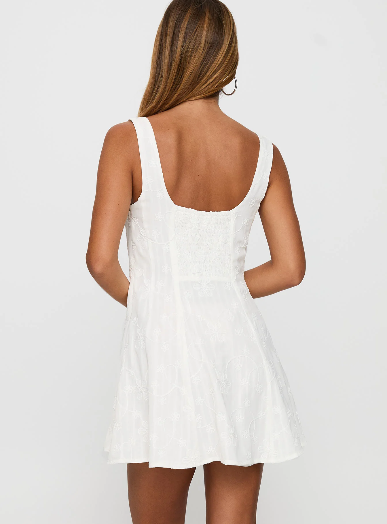 You Can Embroidered Mini Dress White - TREBLEV
