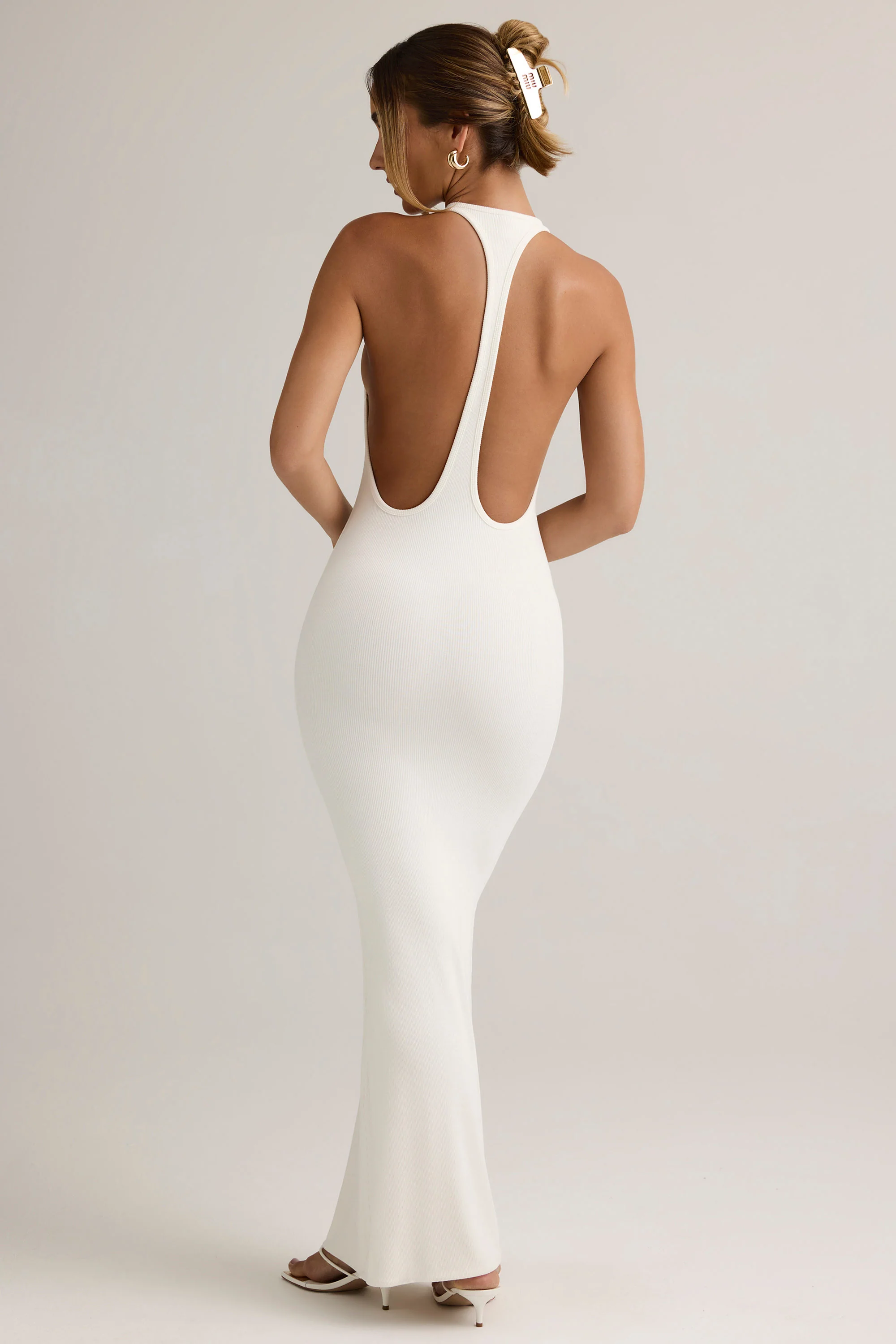 Modal Racerback Maxi Dress in White - TREBLEV