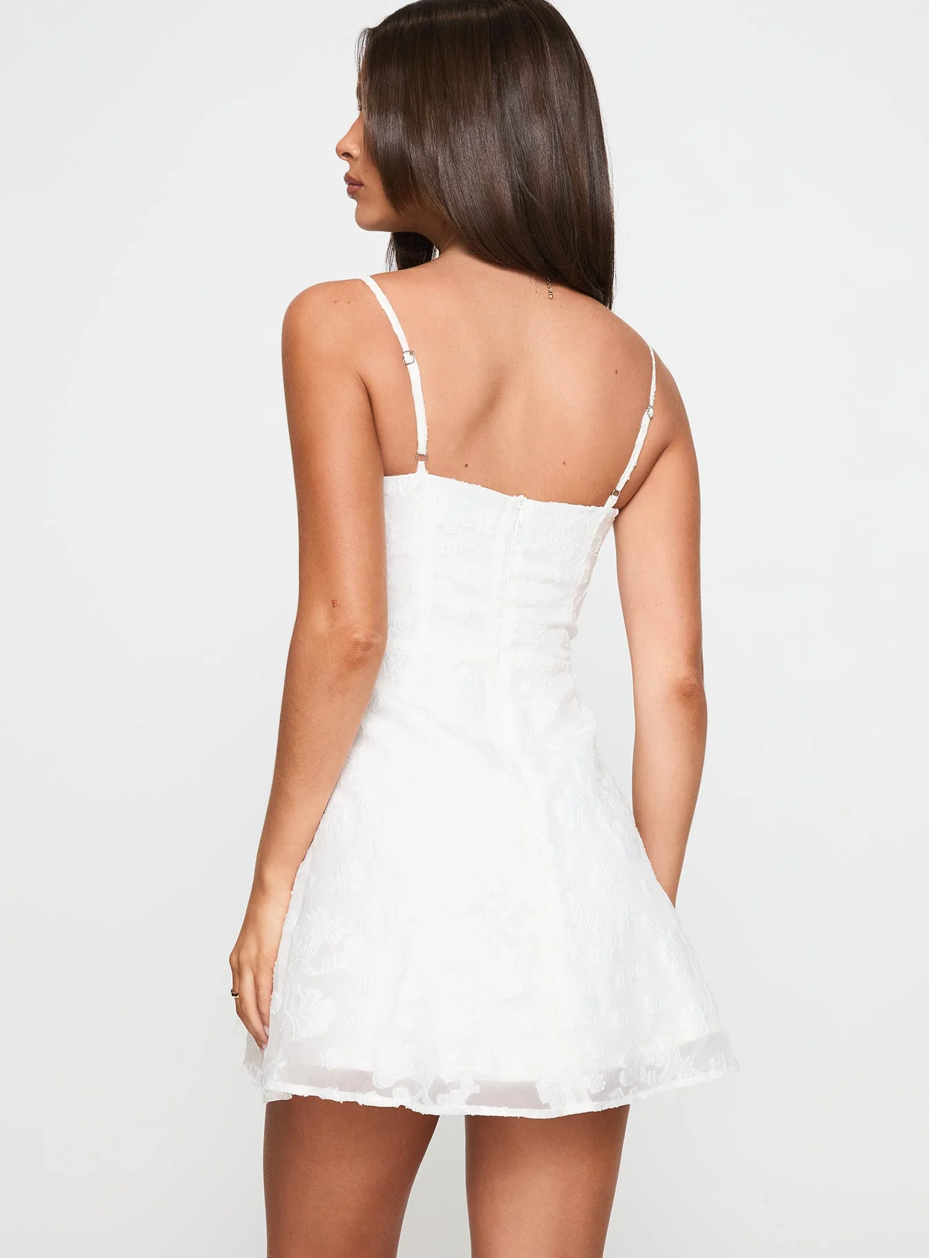 New Chapters Broderie Mini Dress White - TREBLEV