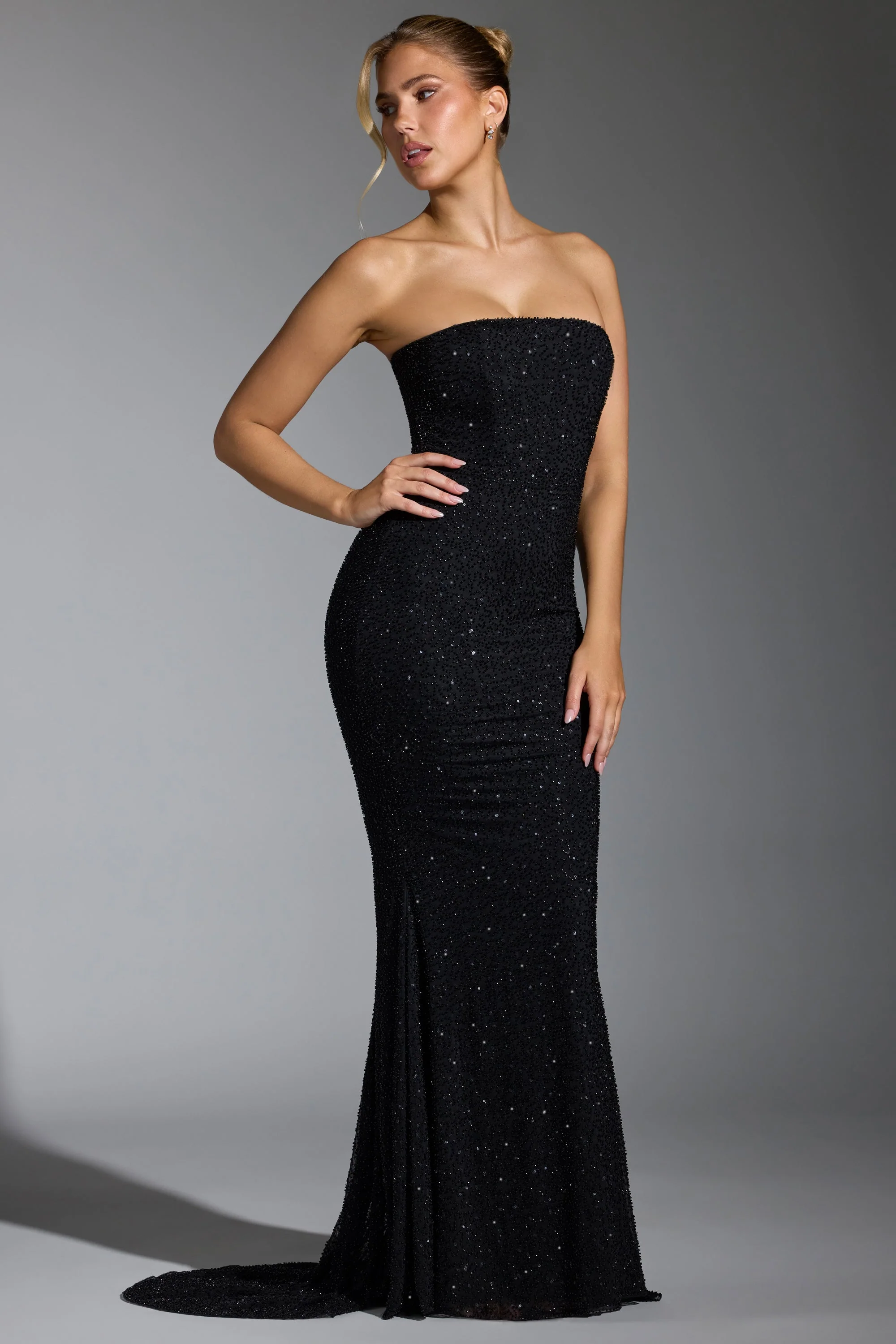 Embellished Corset Gown in Black - TREBLEV