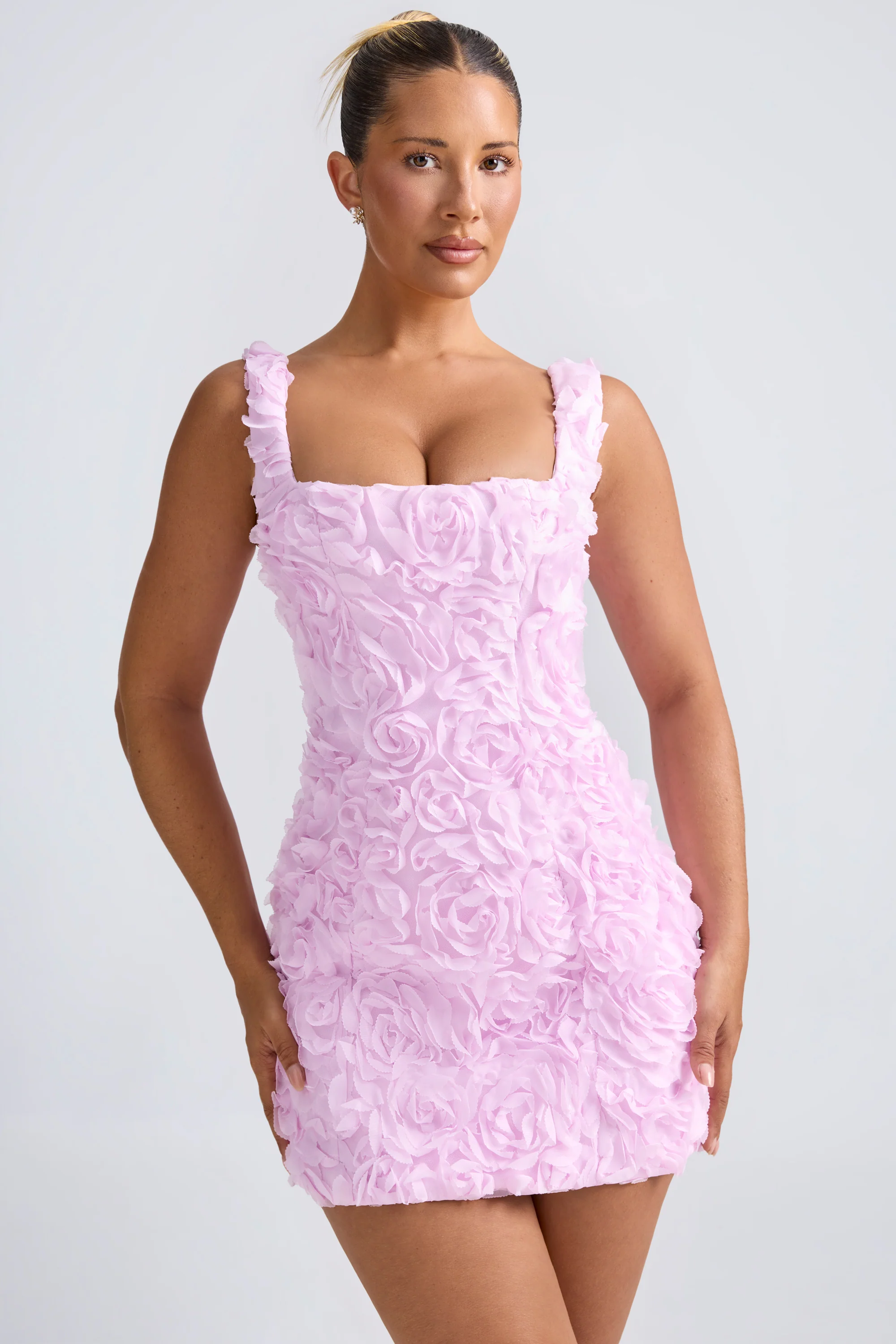 Floral-Appliqué Corset Mini Dress in Lilac - TREBLEV