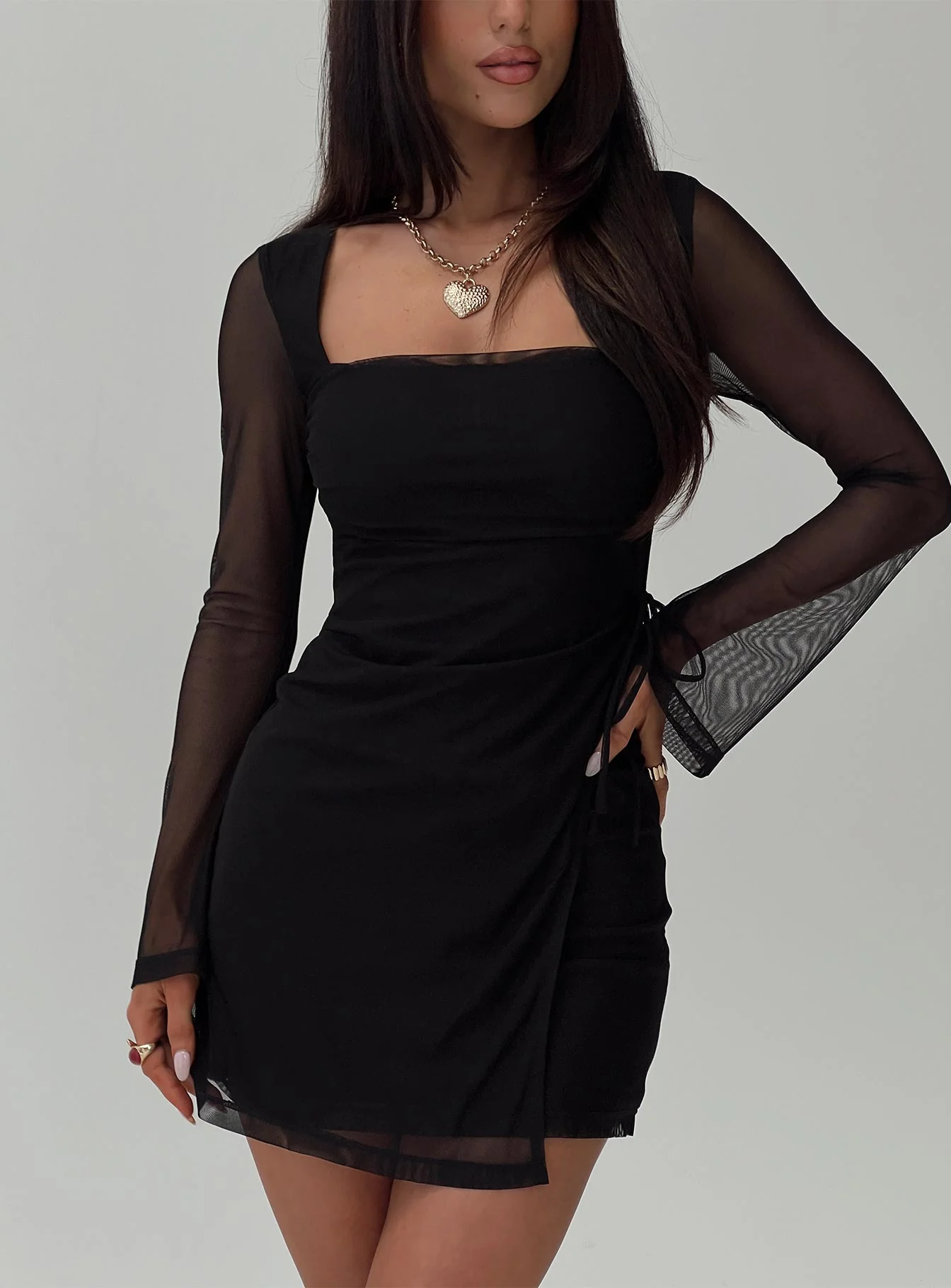 Martinez Long Sleeve Mini Dress Black - TREBLEV