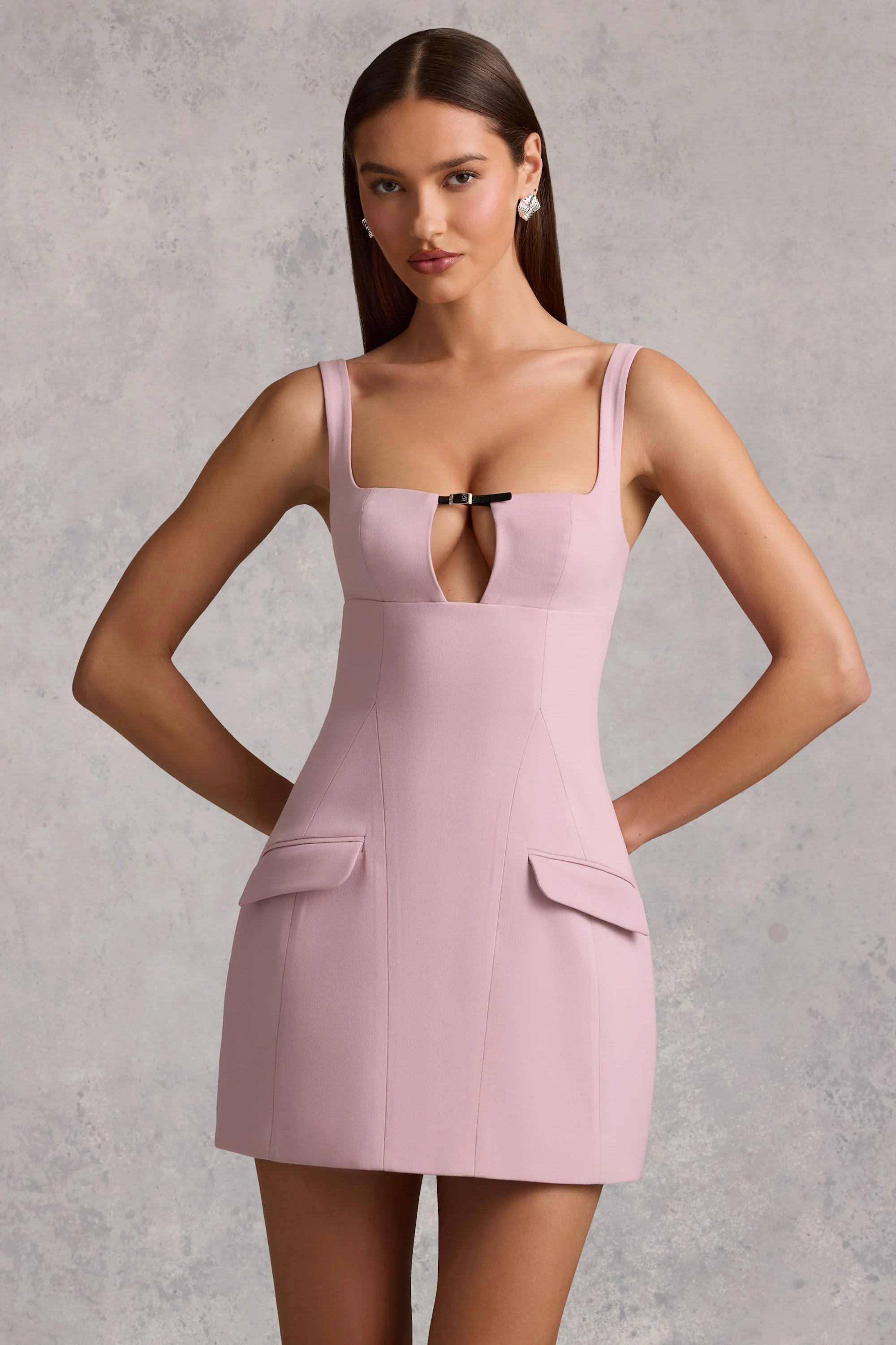 Cut-Out Structured A-Line Mini Dress in Mauve - TREBLEV
