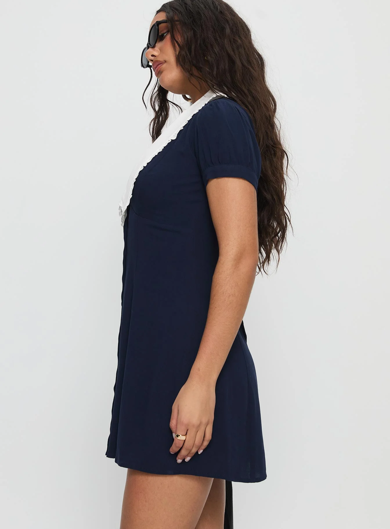 Fabiola Collared Mini Dress Navy - TREBLEV