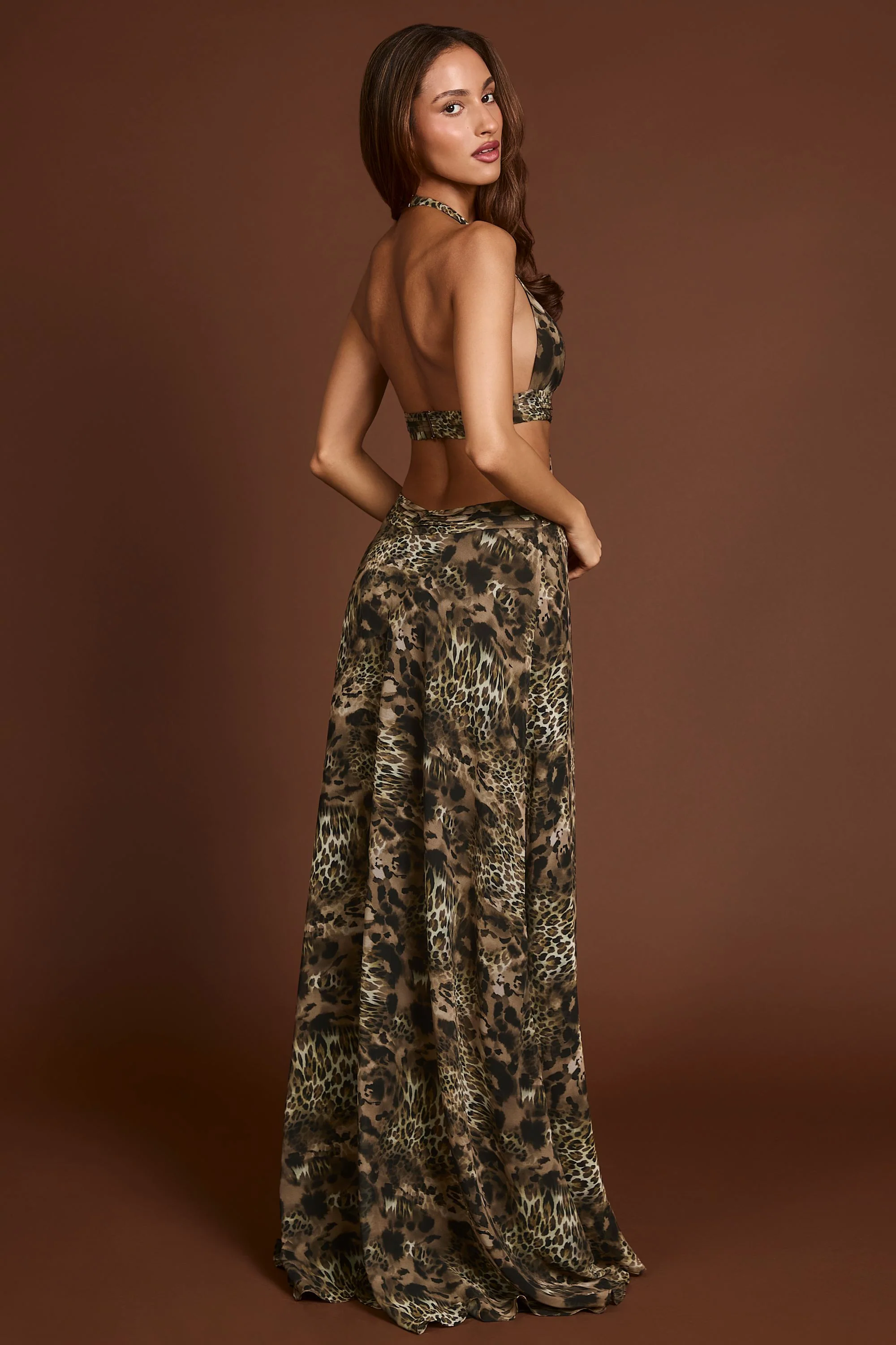 Plunge Cut-out Maxi Gown in Leopard Print - TREBLEV