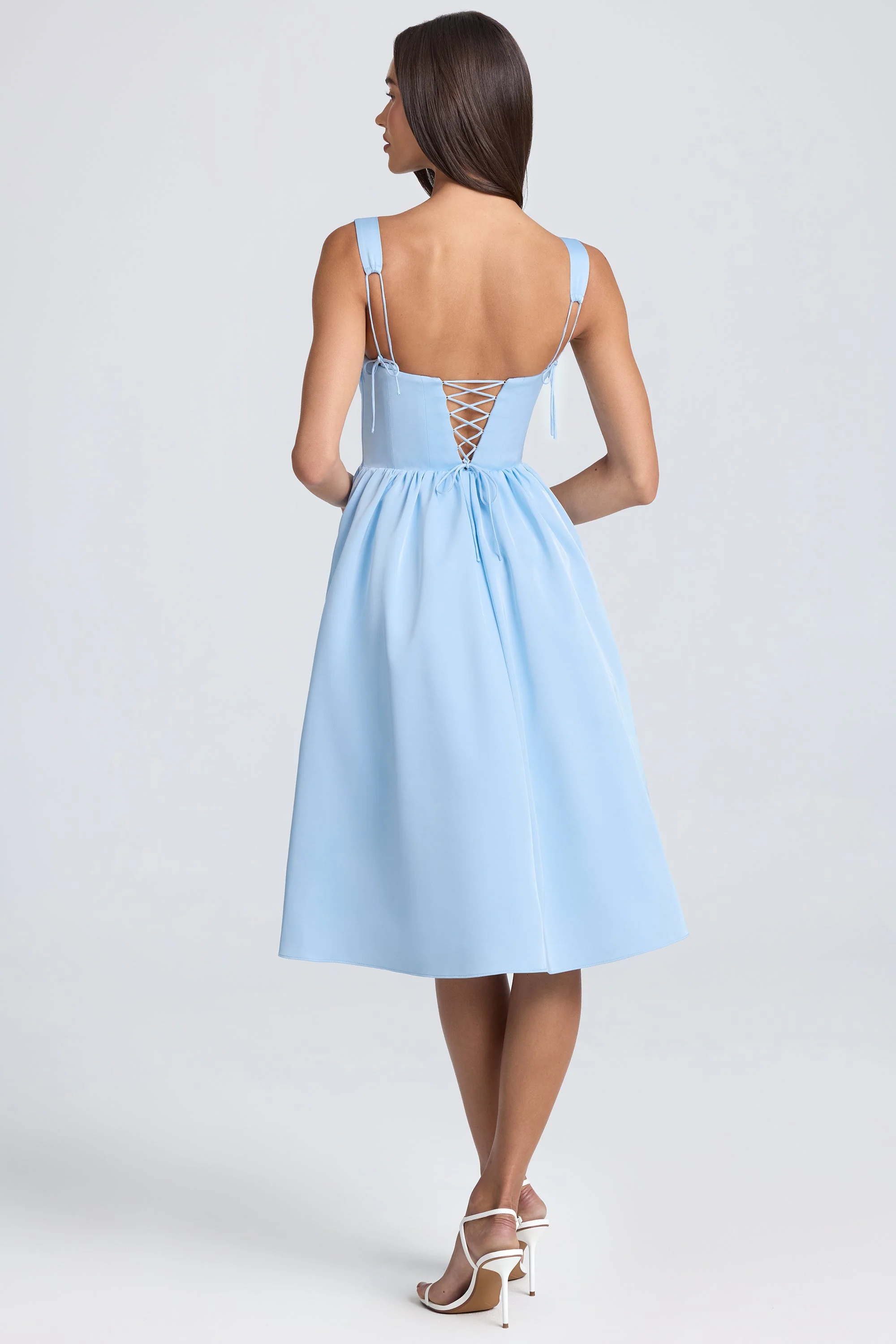 Draped Corset Midaxi Dress in Powder Blue - TREBLEV