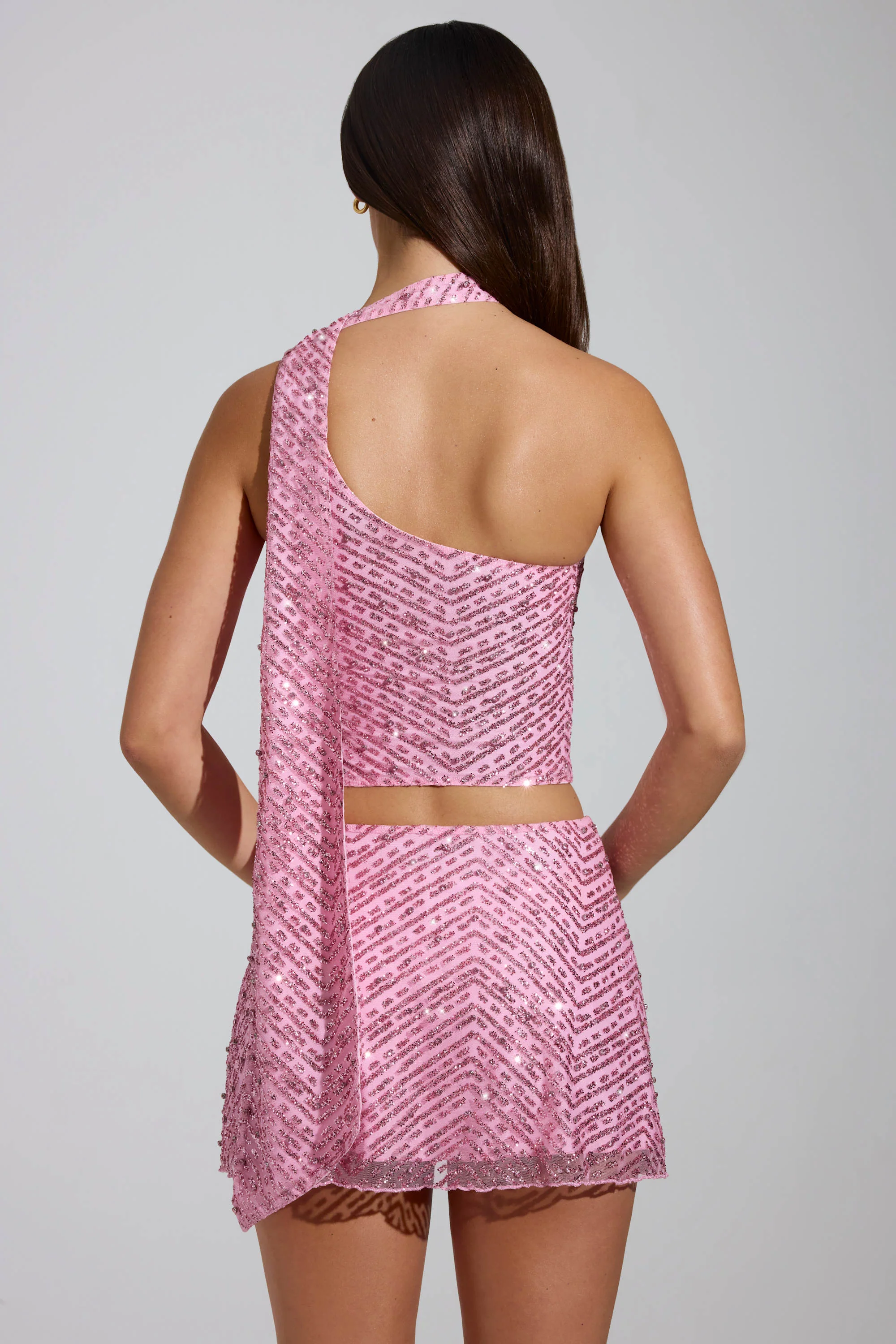 Embellished Low-Rise A-Line Micro Mini Skirt in Pink - TREBLEV
