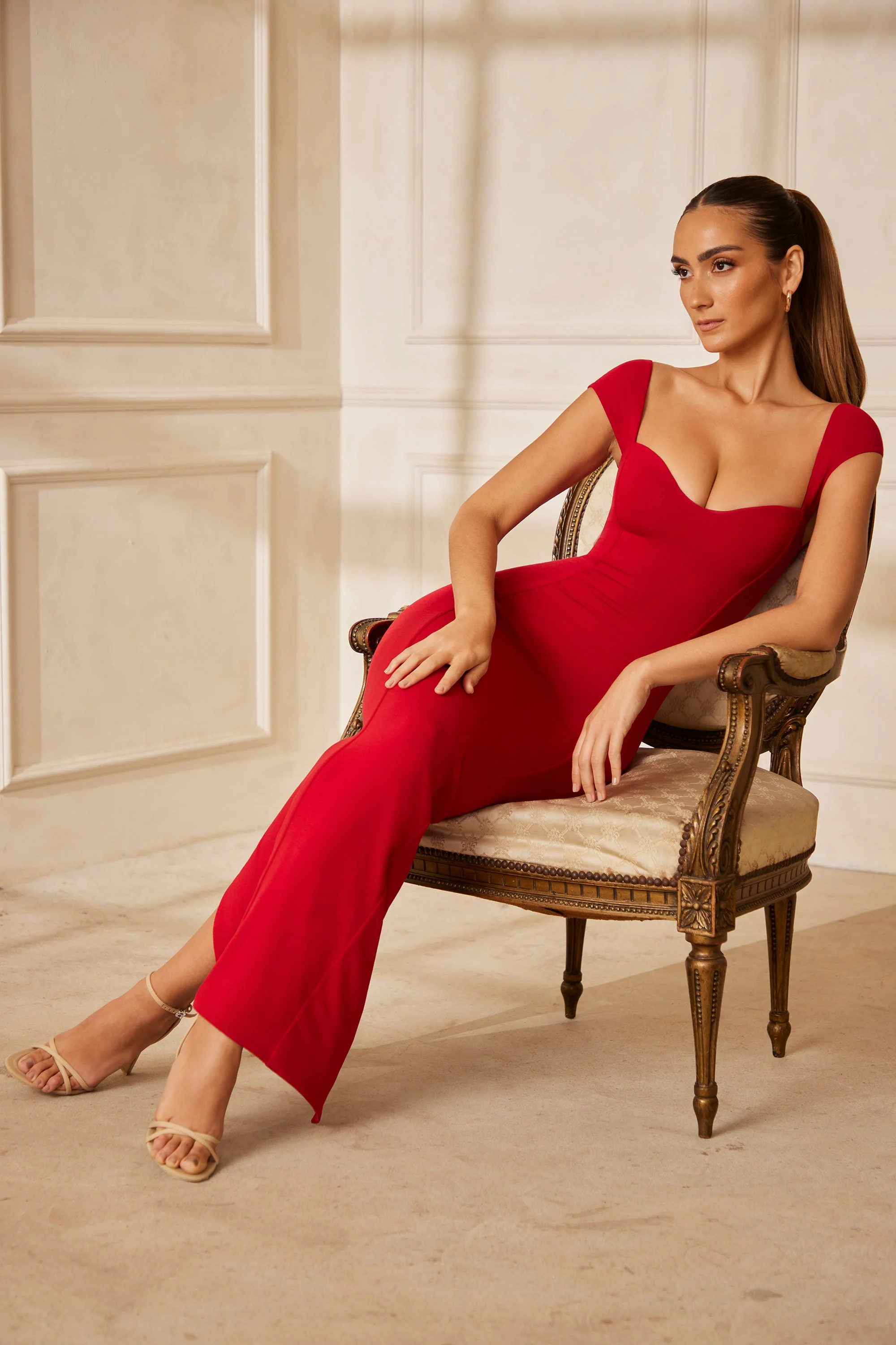 Sweetheart Neckline Maxi Dress in Red - TREBLEV