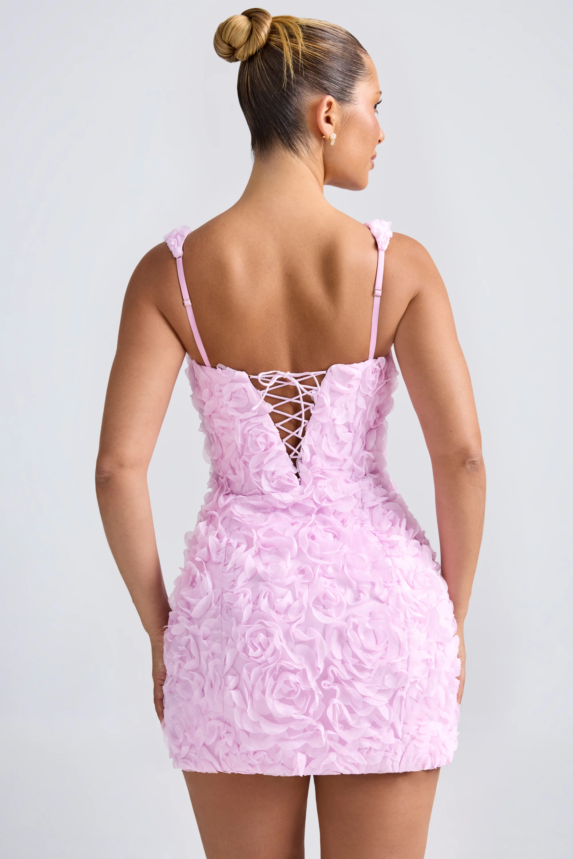 Floral-Appliqué Corset Mini Dress in Lilac - TREBLEV