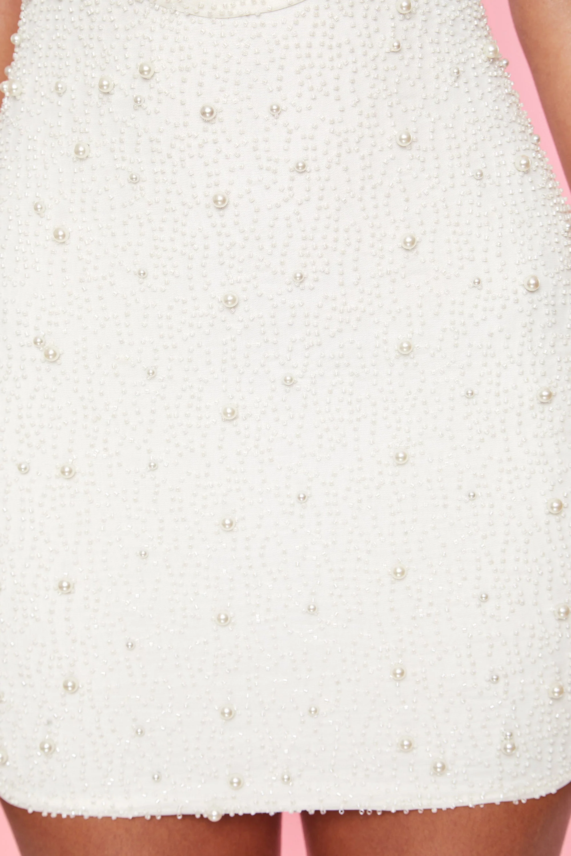 Deep Plunge Embellished Mini Dress in White - TREBLEV