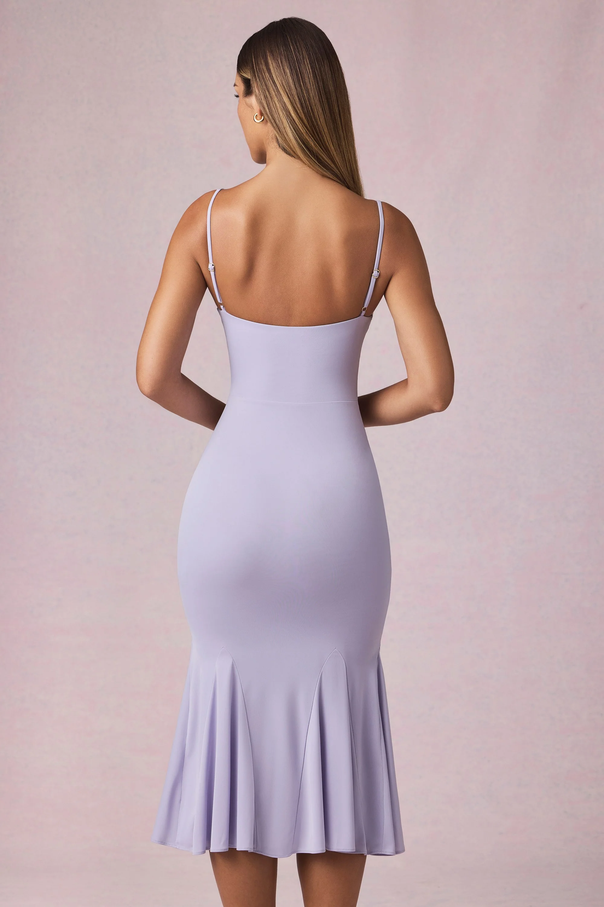 V-Neck Godet Midaxi Dress in Lilac - TREBLEV