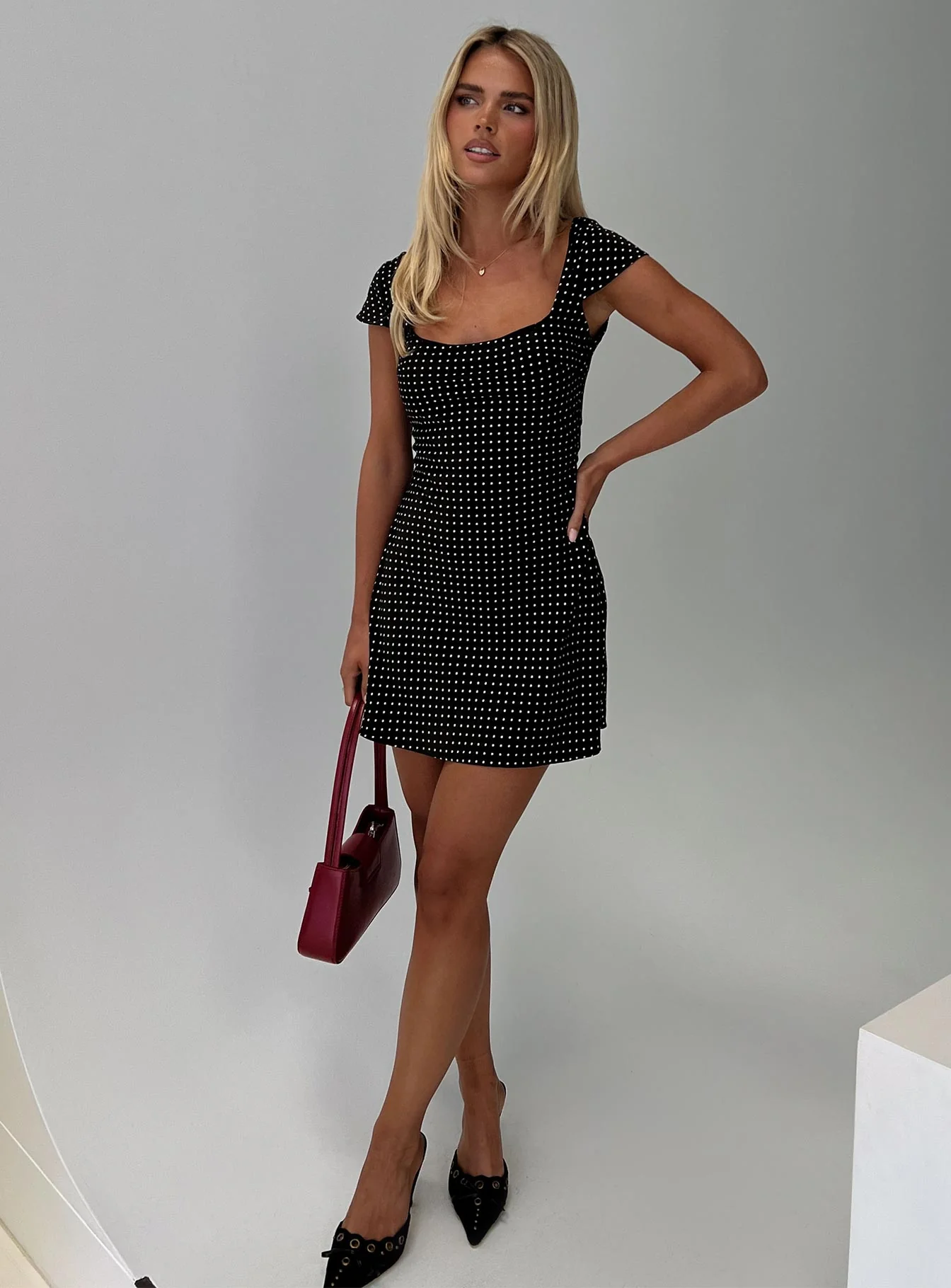 Lucienna Polka Dot Mini Dress Black / White - TREBLEV