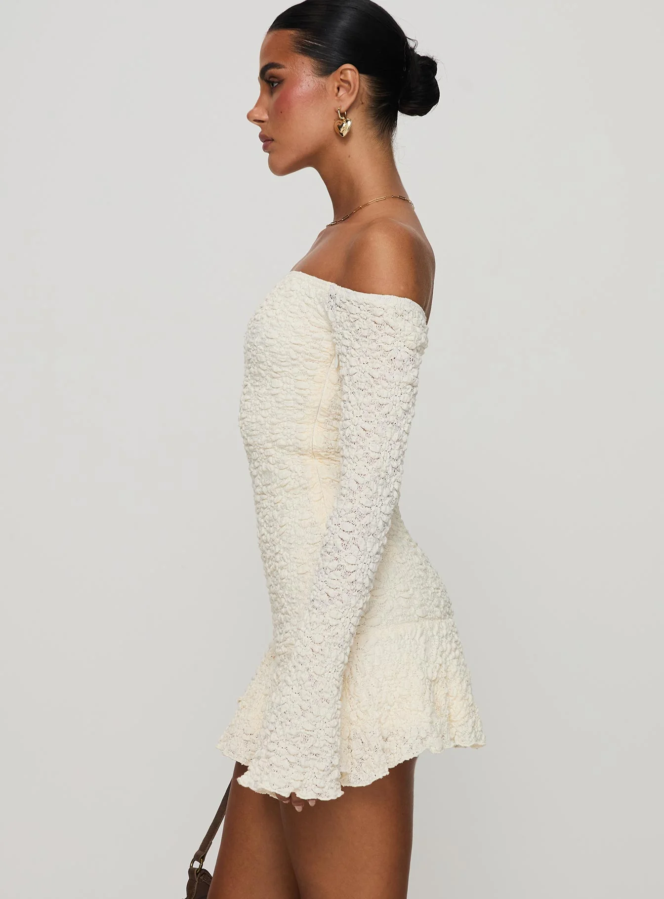 Vancesca Long Sleeve Mini Dress Cream - TREBLEV