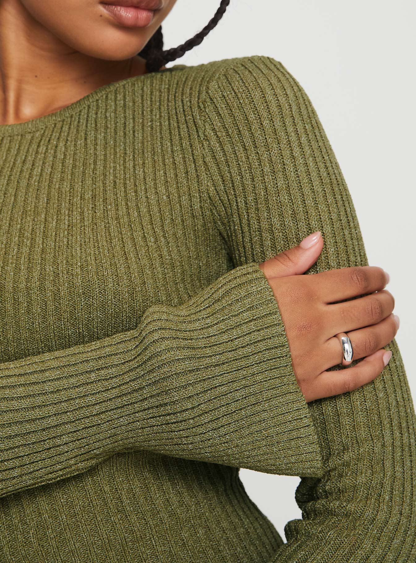 Osment Long Sleeve Knit Mini Dress Olive - TREBLEV