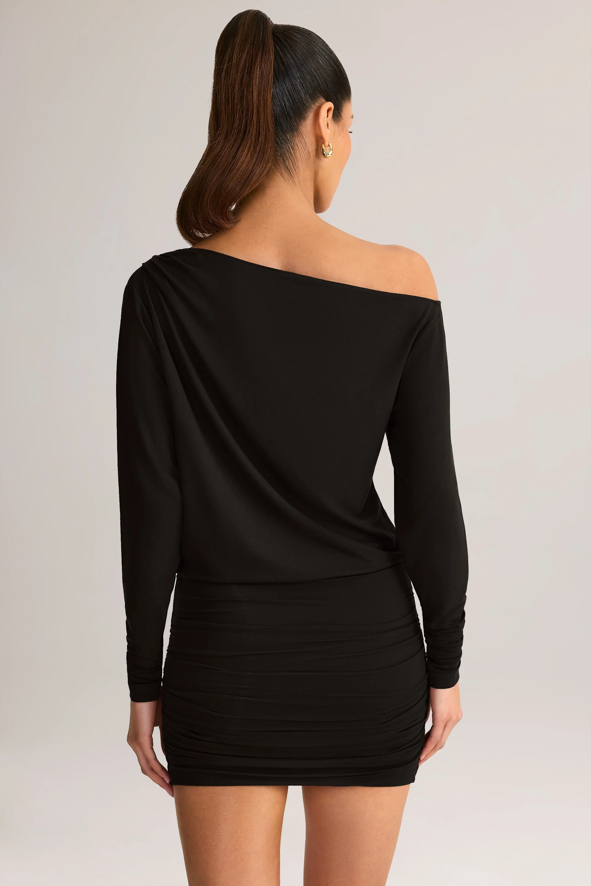 Modal Off-Shoulder Mini Dress in Black - TREBLEV