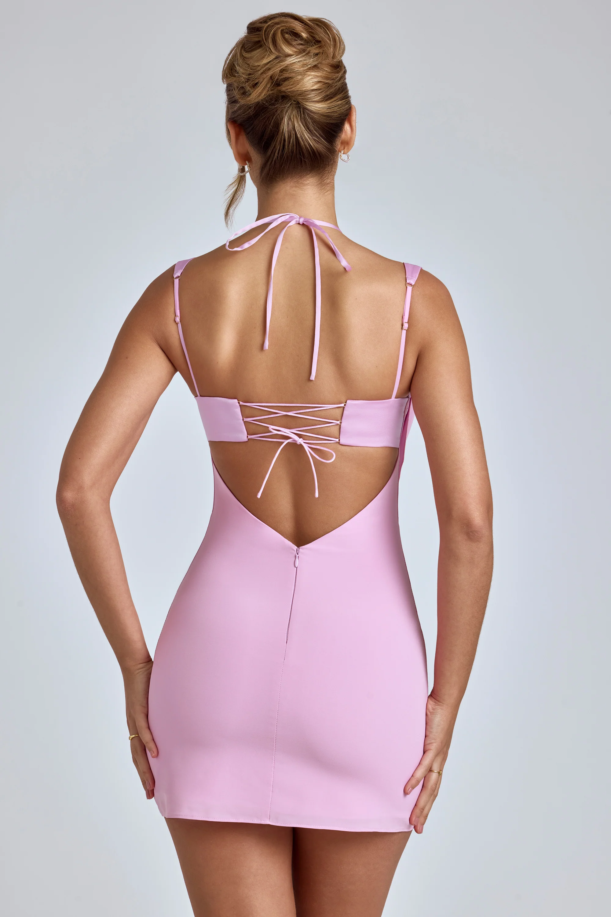 Cowl-Neck A-Line Mini Dress in Baby Pink - TREBLEV