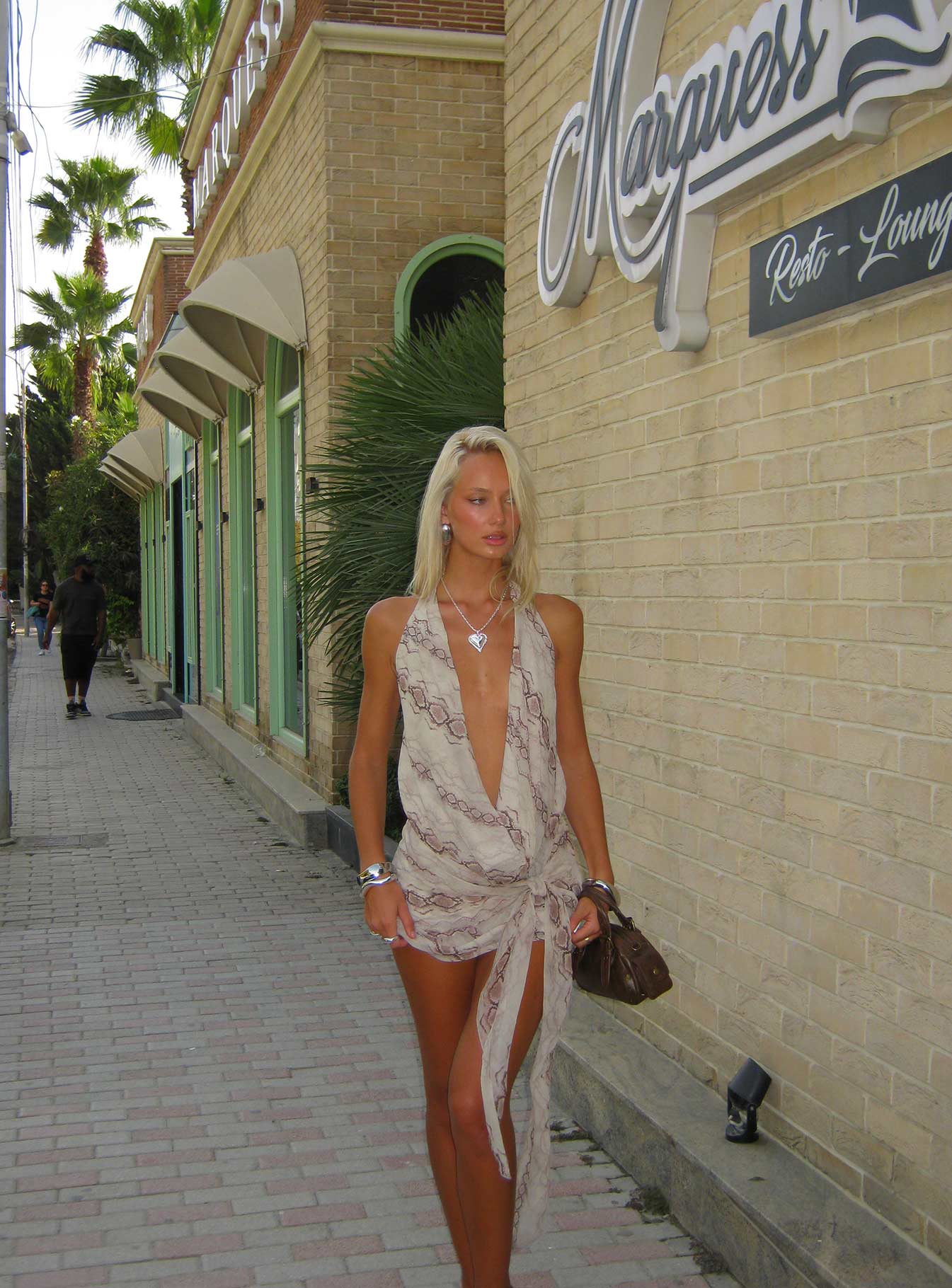 Snakepit Halter Plunge Mini Dress Snake Print - TREBLEV