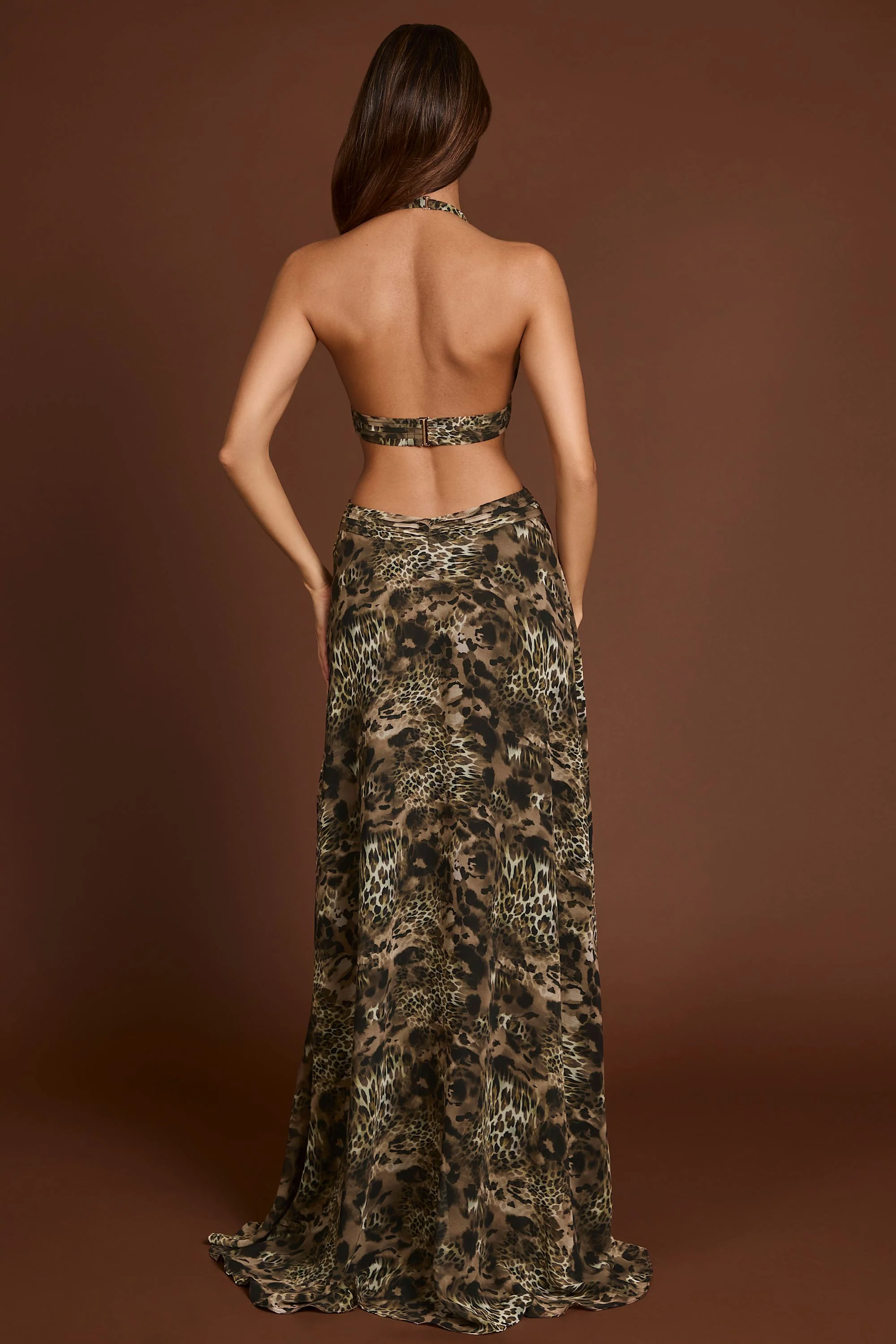 Plunge Cut-out Maxi Gown in Leopard Print - TREBLEV