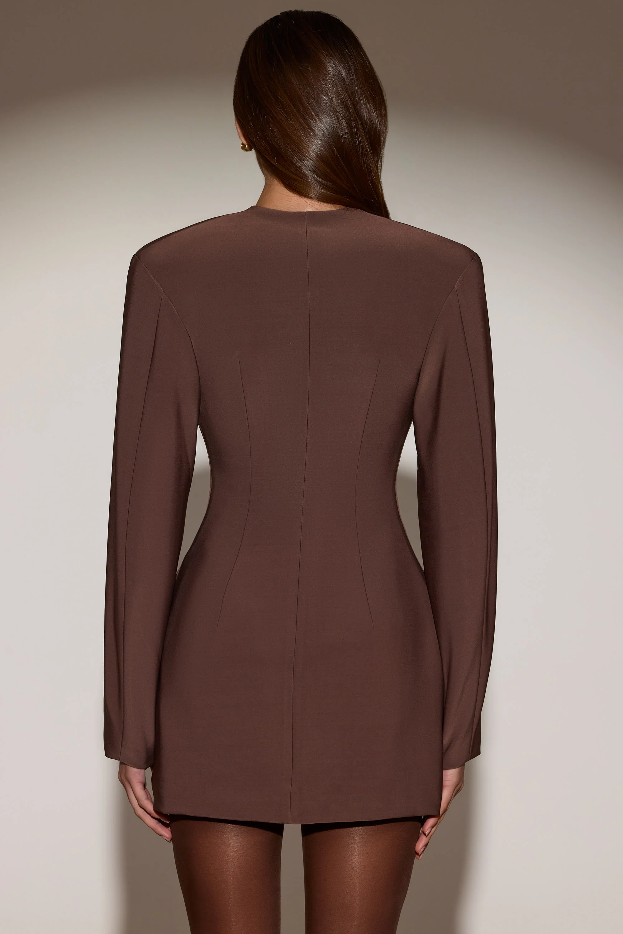 Single-Breasted Blazer Mini Dress in Chocolate Brown - TREBLEV
