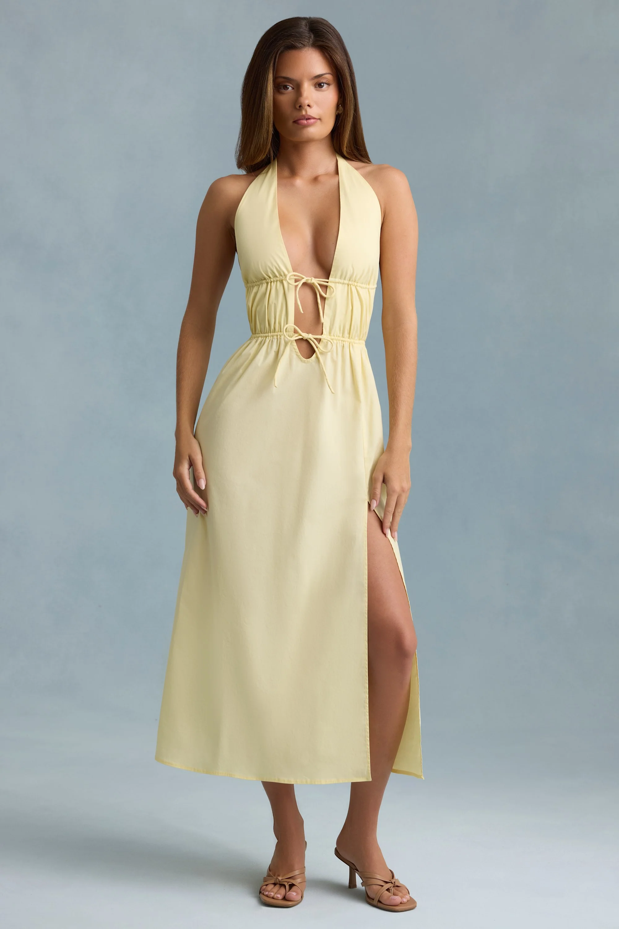 Backless Cotton-Poplin Midaxi Dress in Lemon Yellow - TREBLEV