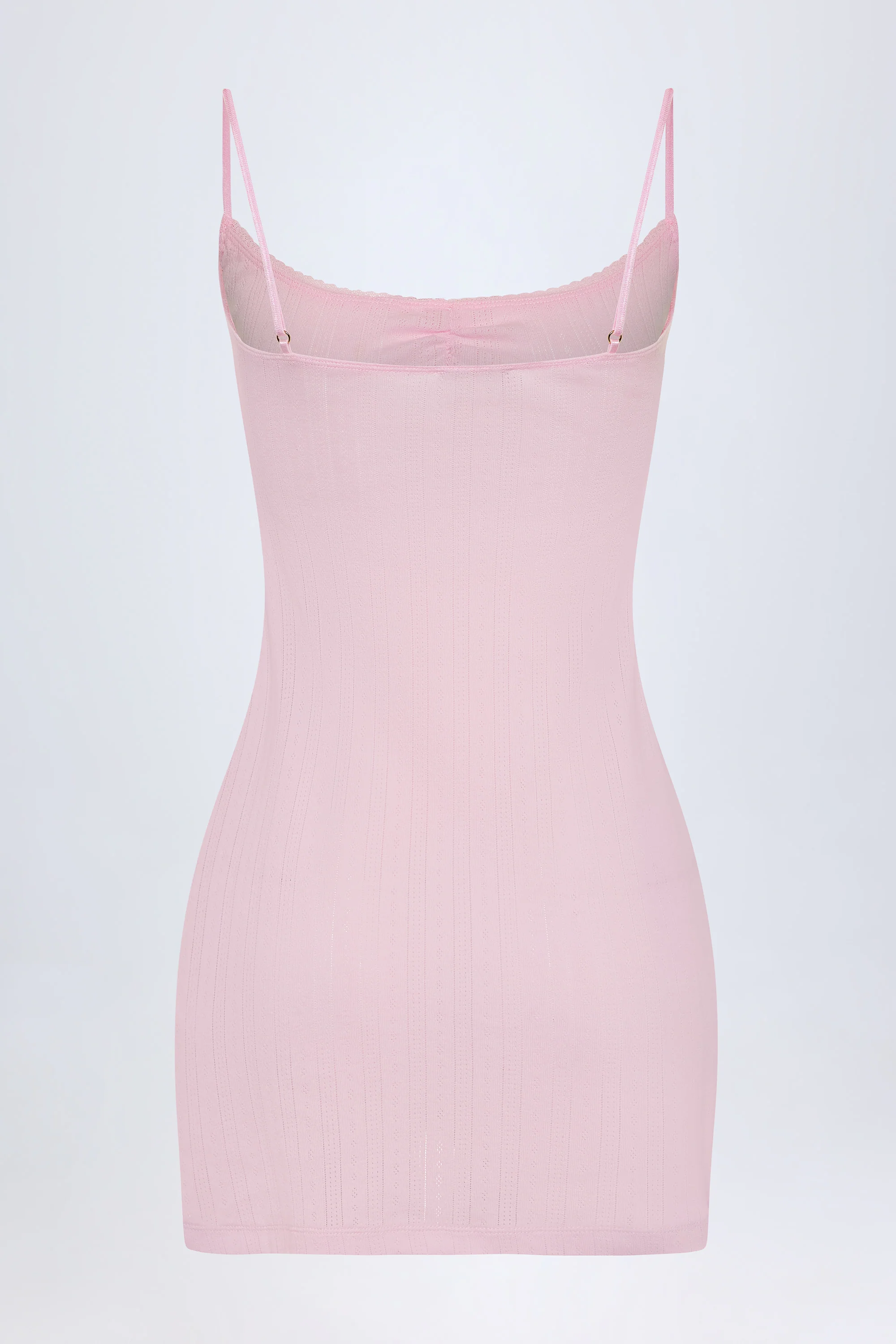 Pointelle Ruched A-Line Mini Dress in Baby Pink - TREBLEV
