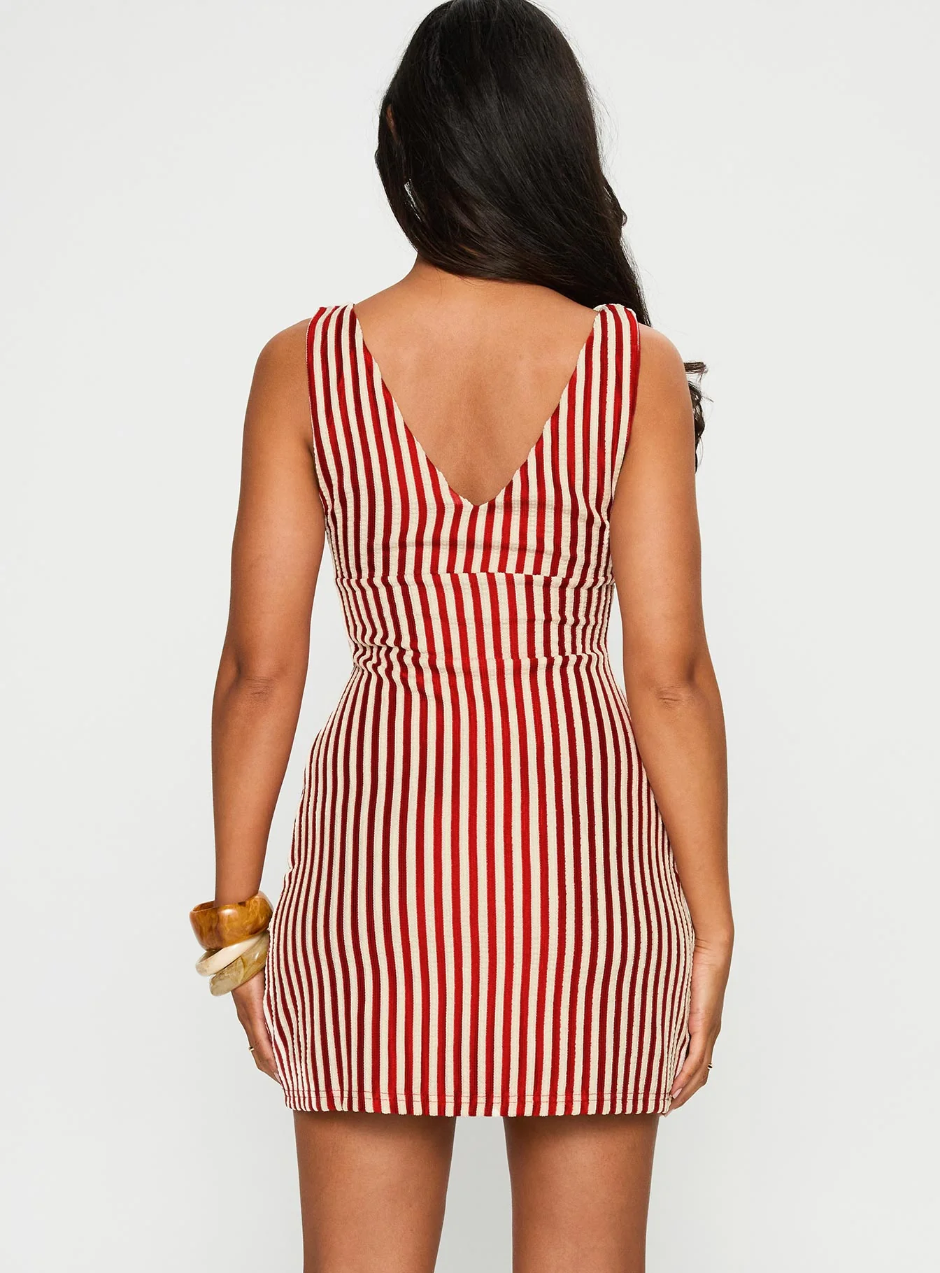 Daphney Plunge Mini Dress Red / Cream - TREBLEV