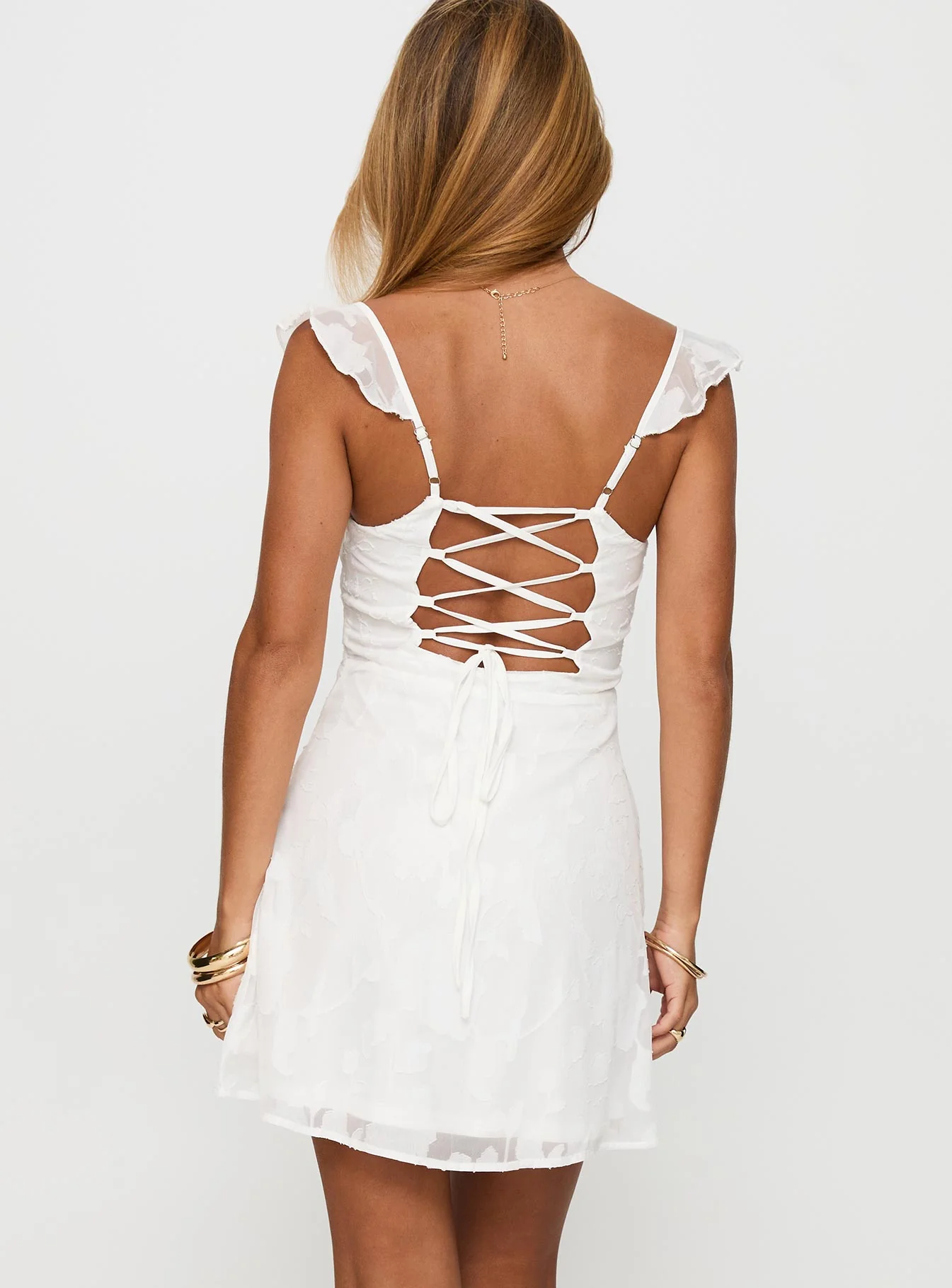 Past And Present Burnout Tie Back Mini Dress White - TREBLEV