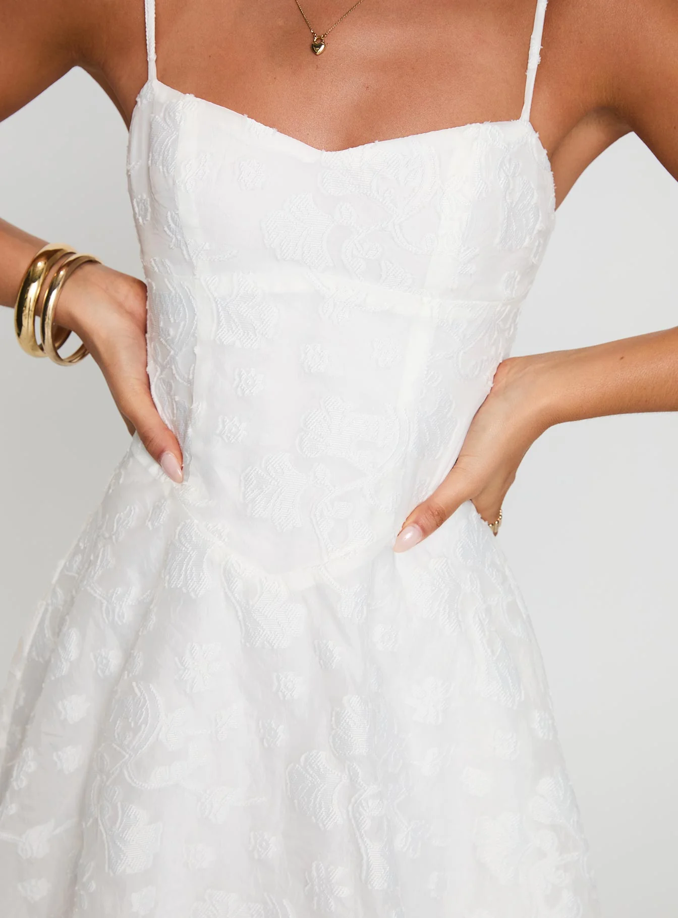 New Chapters Broderie Mini Dress White - TREBLEV