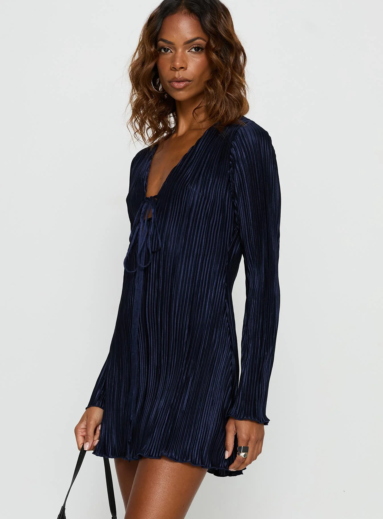 Malop Long Sleeve Mini Dress Navy - TREBLEV