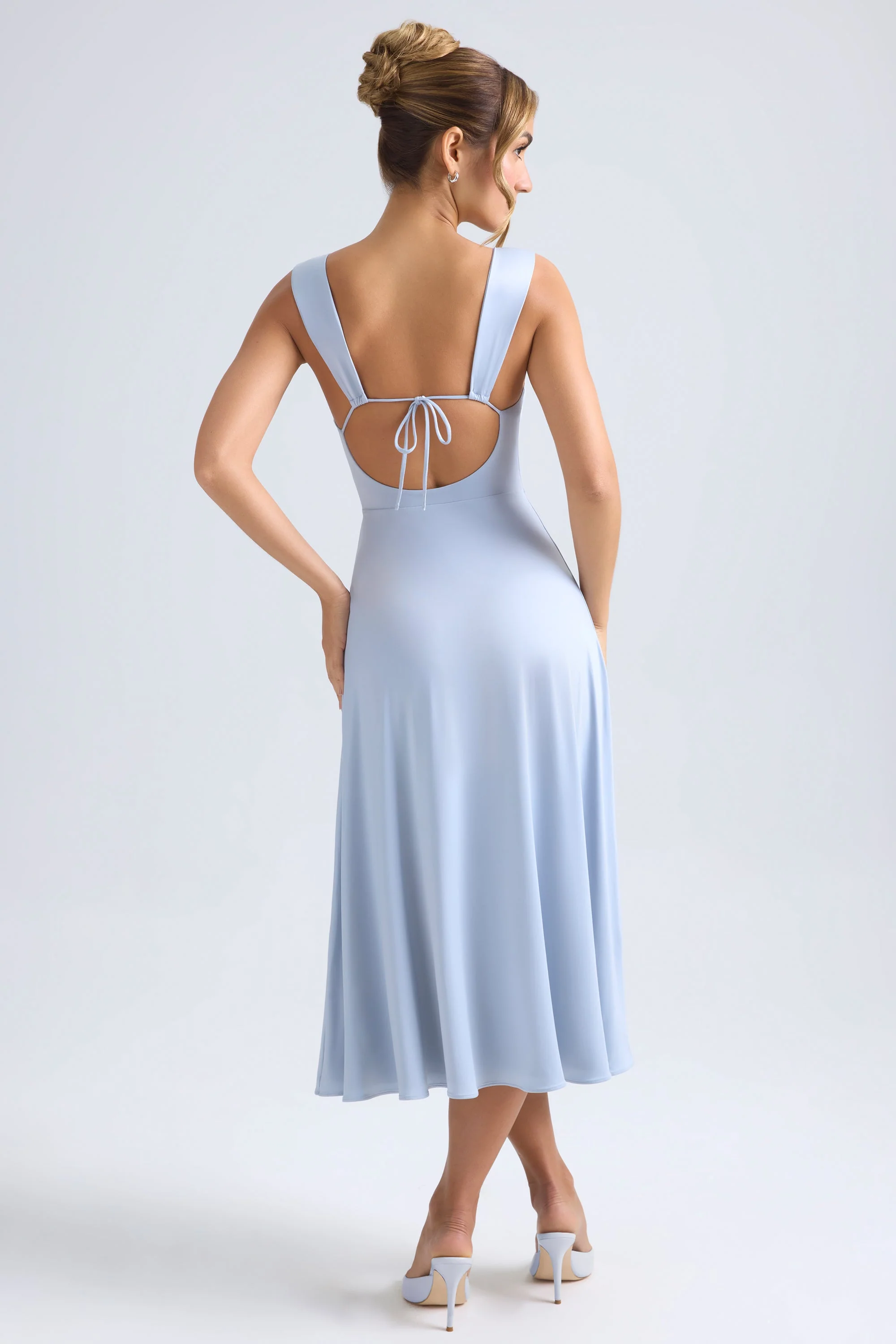 Sweetheart-Neck Ruched Midaxi Dress in Light Blue - TREBLEV