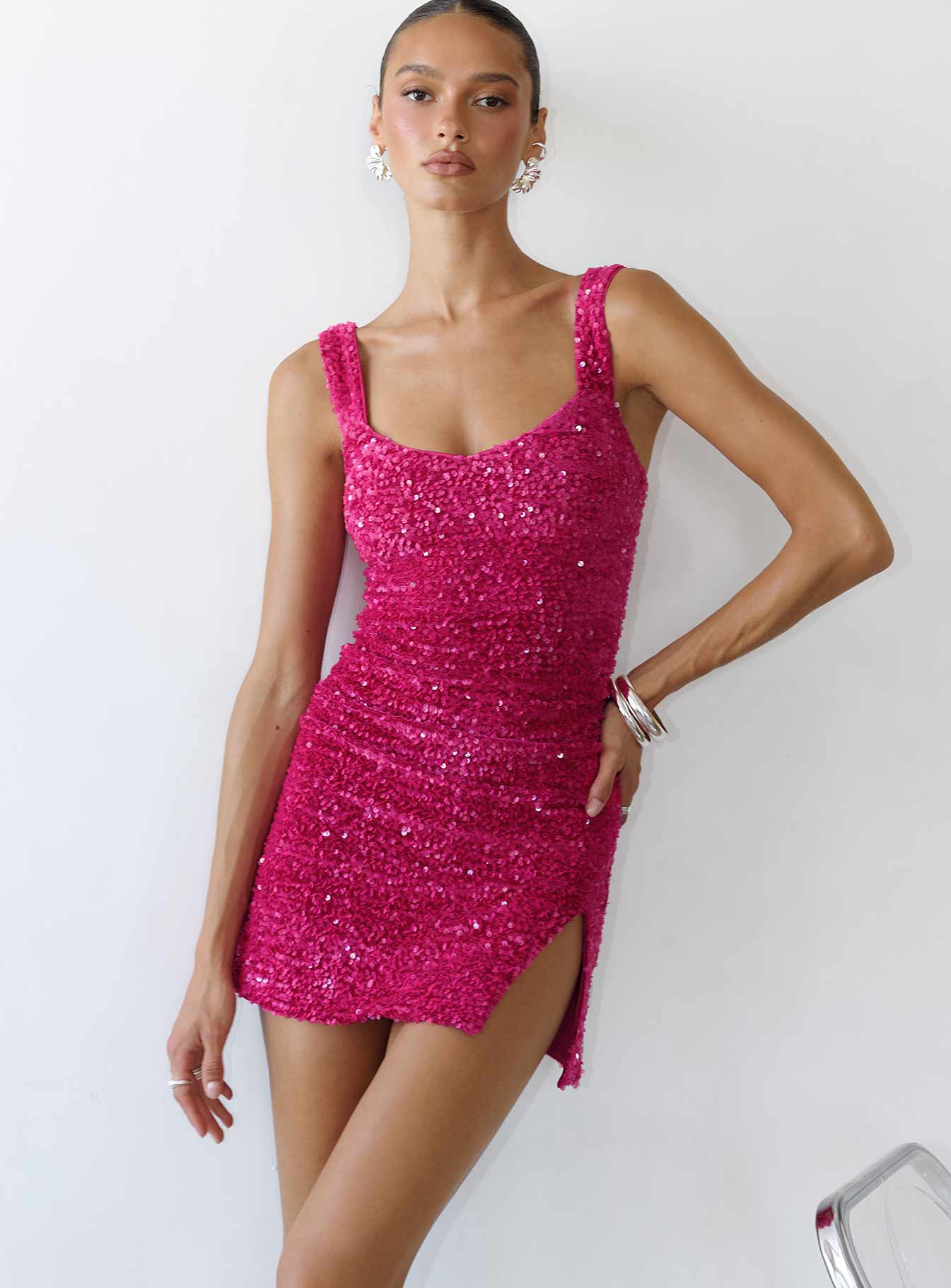 Centerfold Sequin Mini Dress Pink - TREBLEV