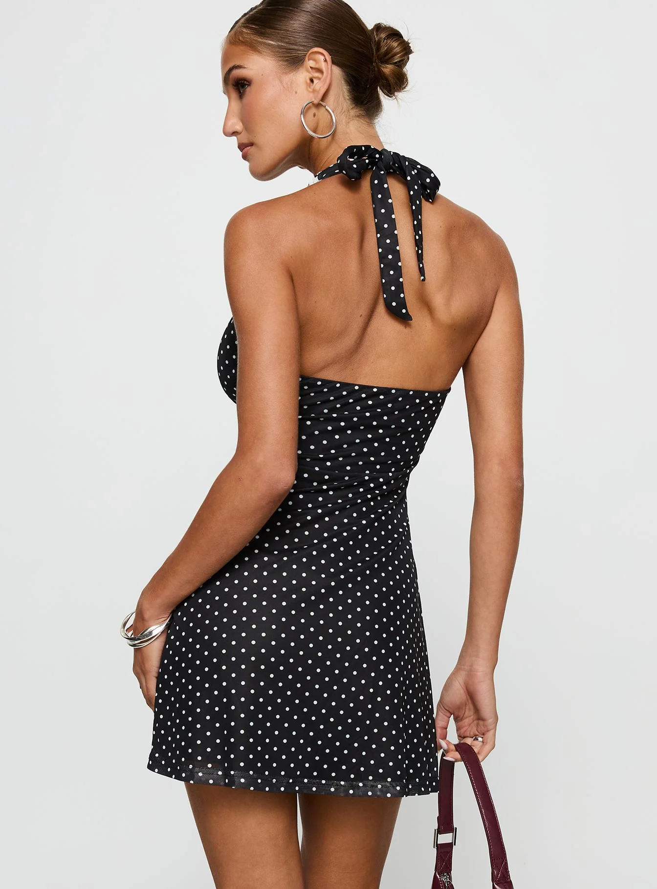Black Beauty Halter Mini Dress Black / Polka - TREBLEV