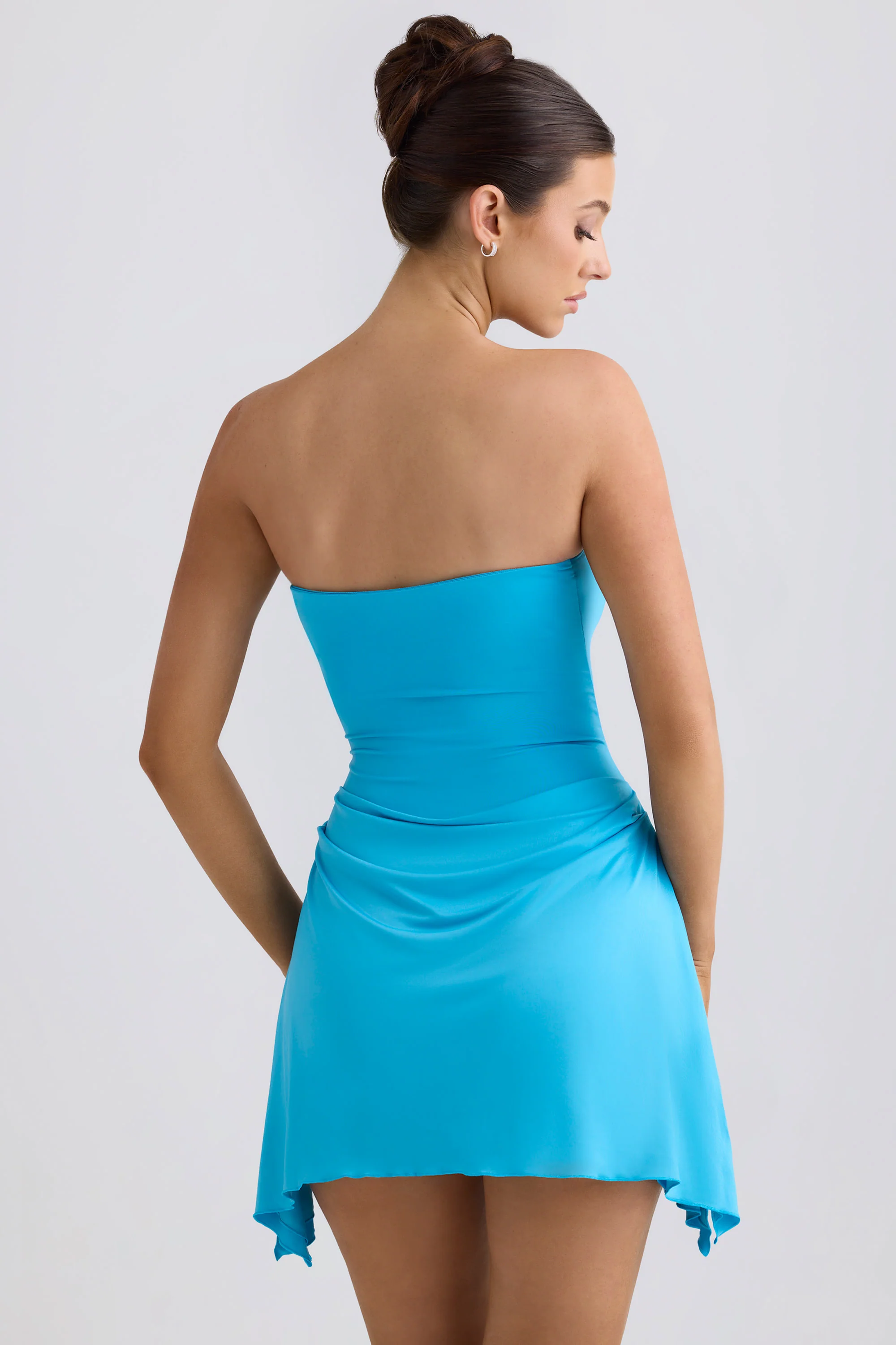 Slinky Jersey Draped A-Line Mini Dress in Aqua Blue - TREBLEV