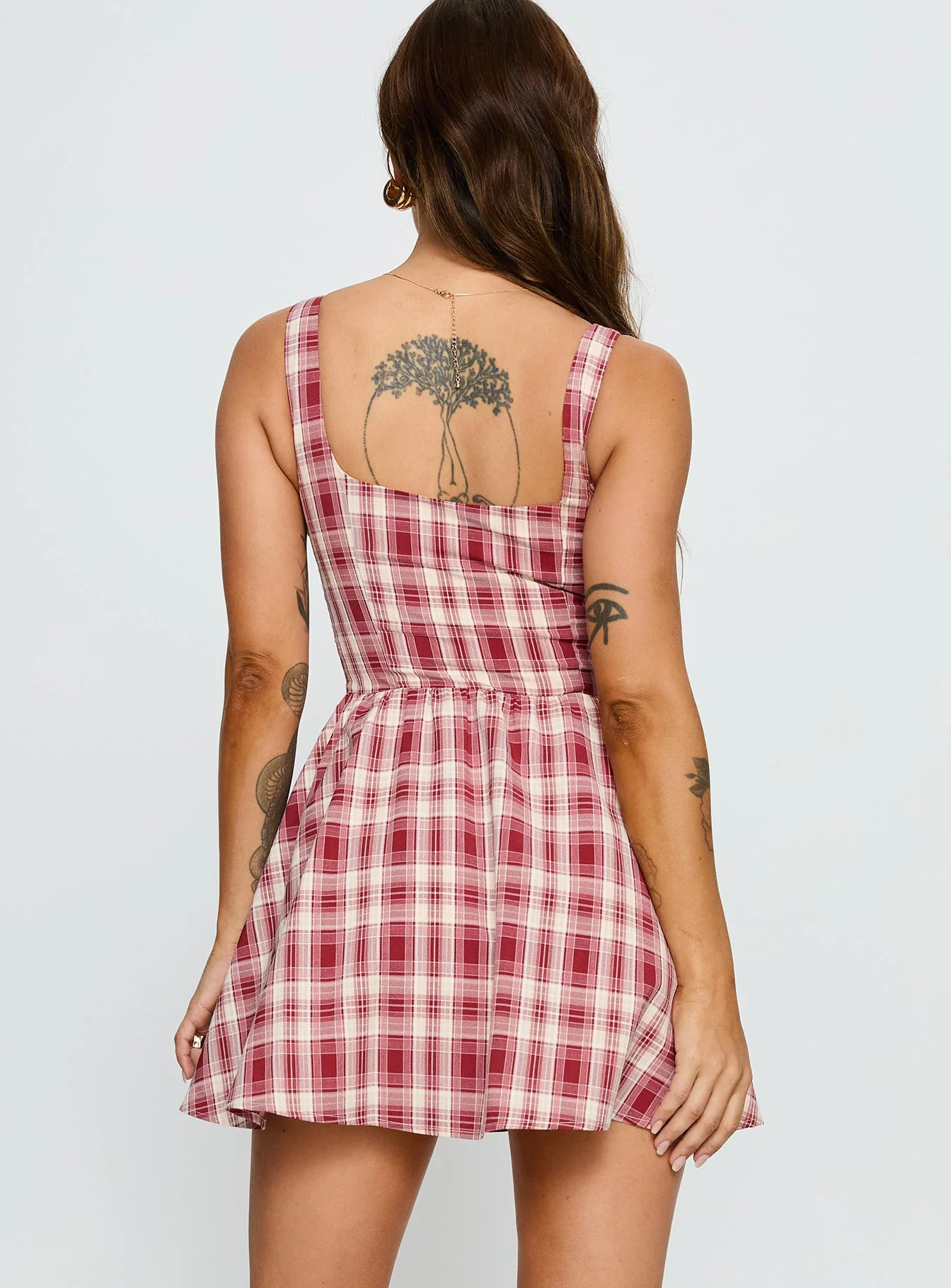Ofeliah Mini Dress Red Check - TREBLEV