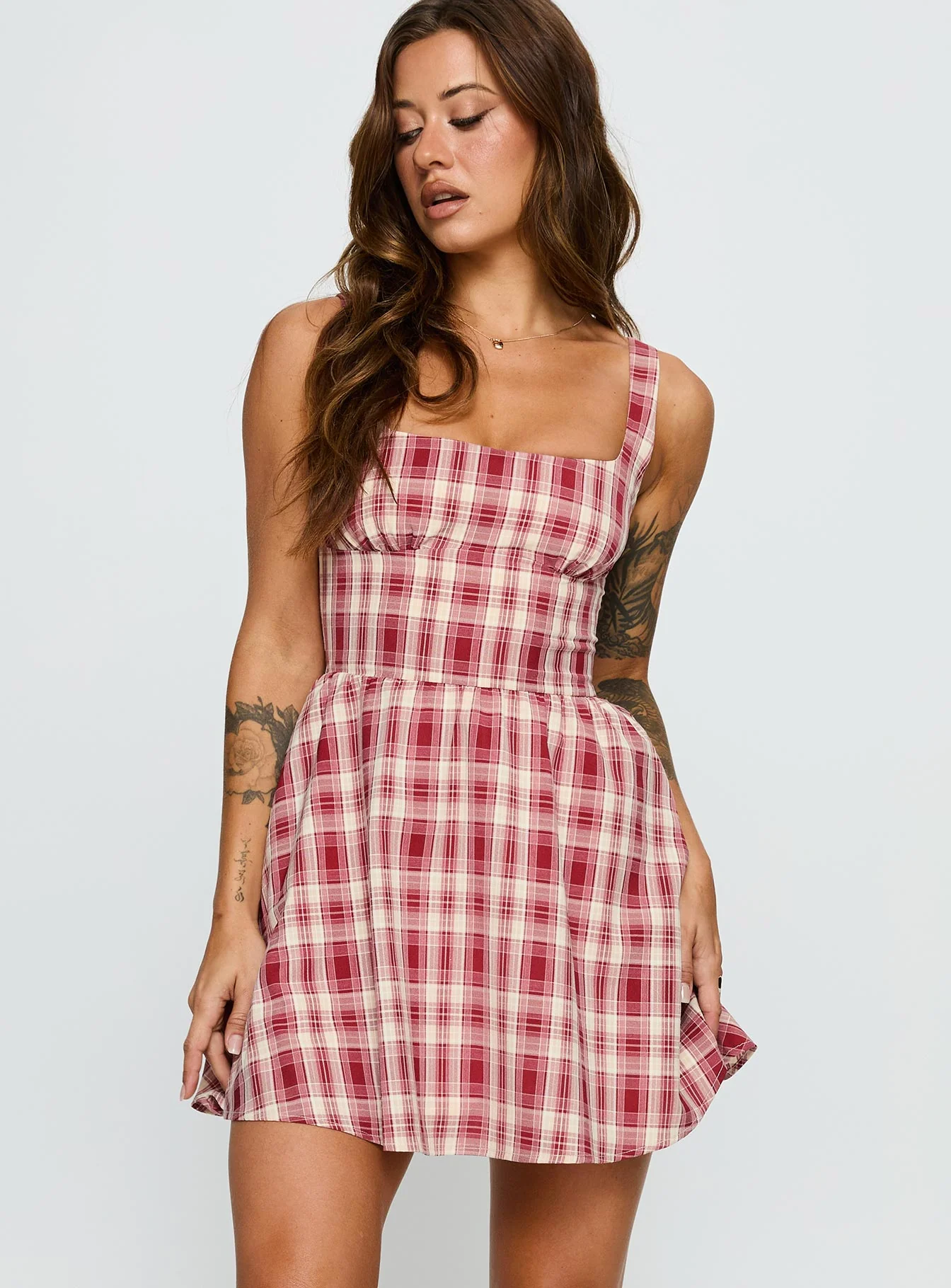 Ofeliah Mini Dress Red Check - TREBLEV