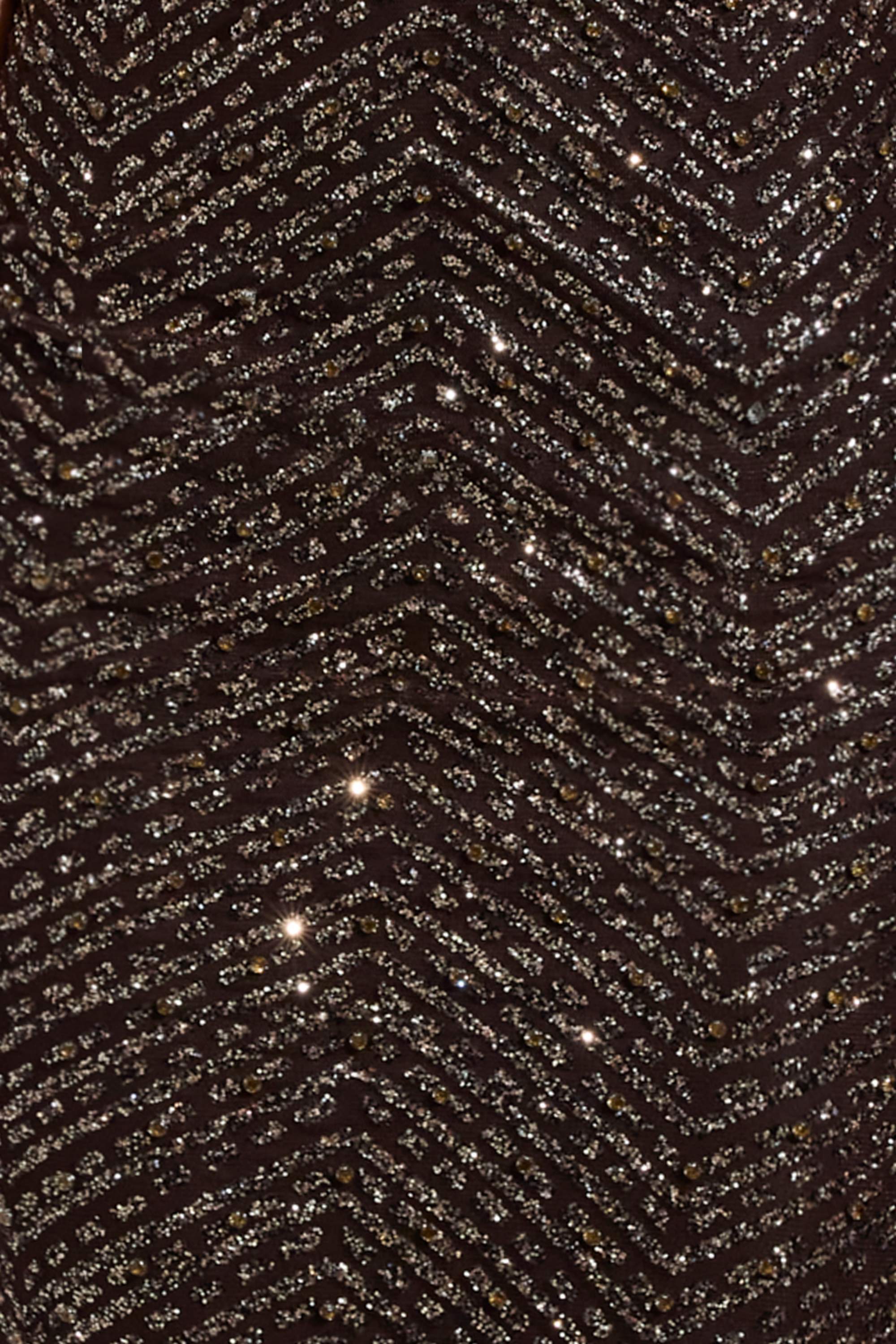 Embellished Scoop-Neck Maxi Dress in Brown - TREBLEV