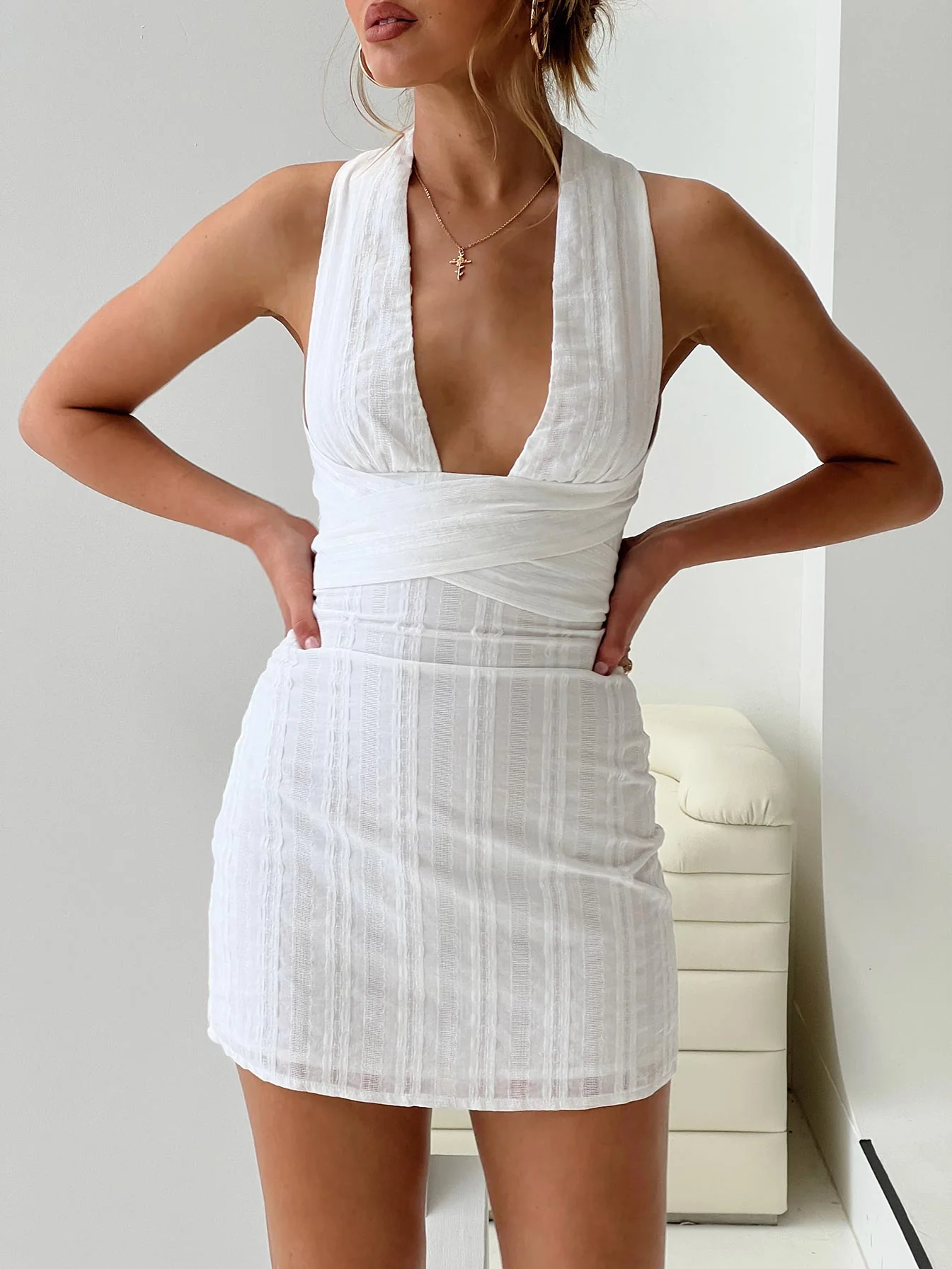 Alsace Mini Dress White - TREBLEV