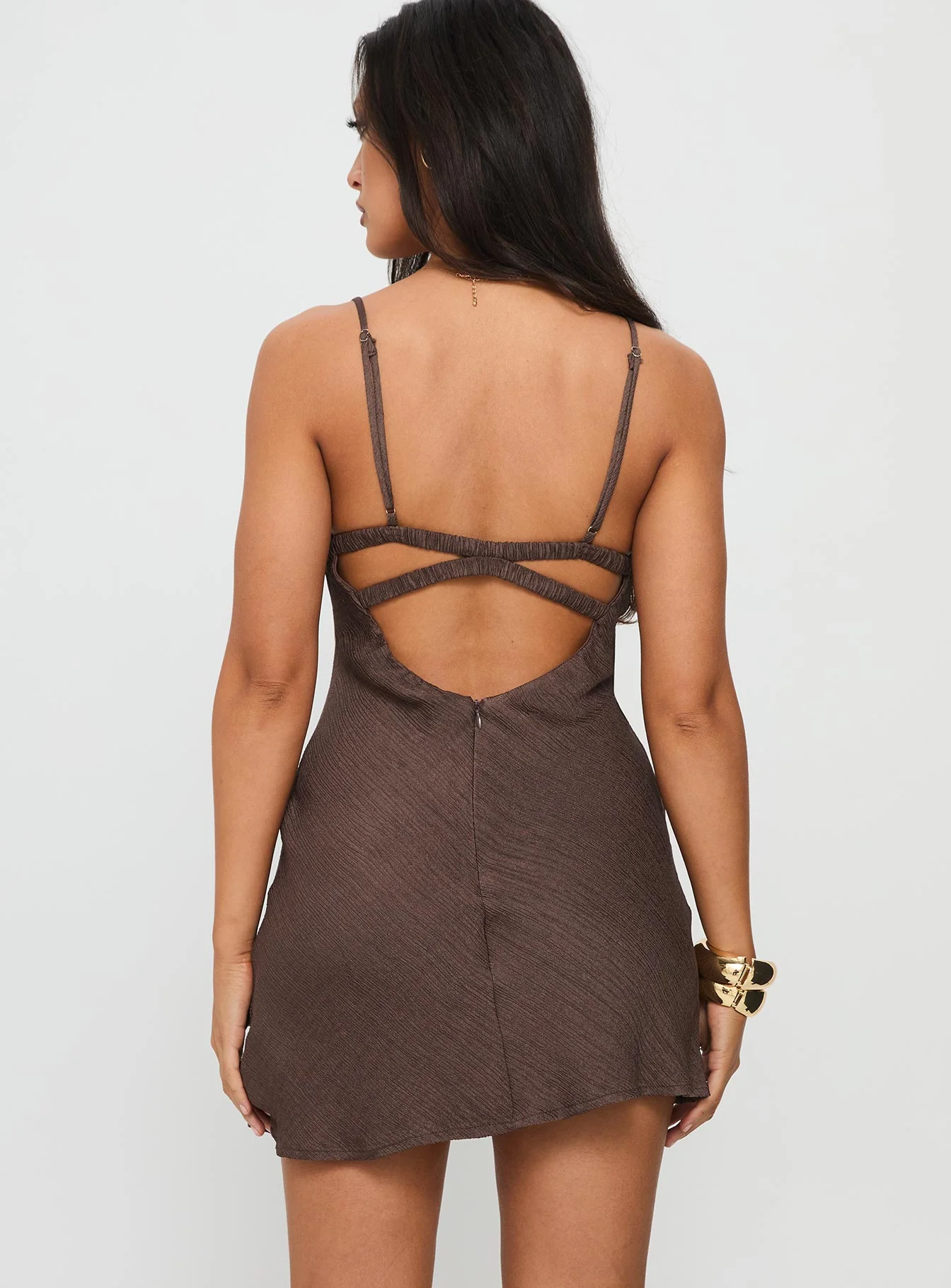 Makaia Balconette Mini Dress Brown - TREBLEV