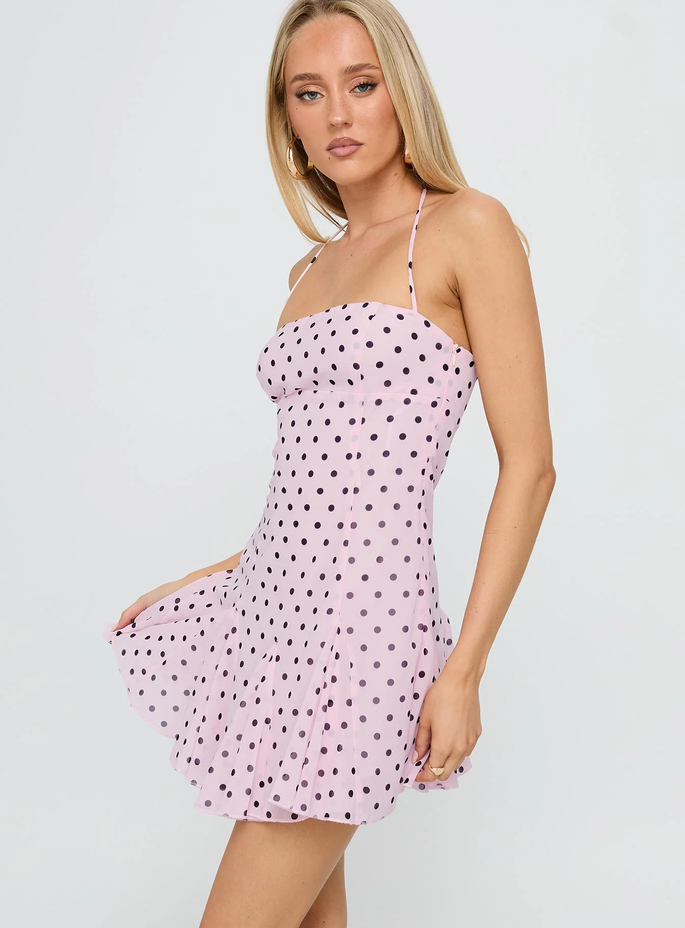 Delamere Mini Dress Pink / Black Polka - TREBLEV