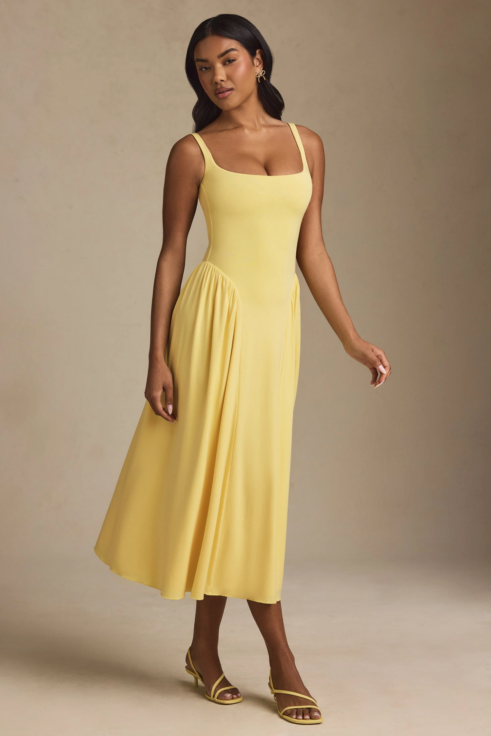 Modal A-Line Midaxi Dress in Pastel Yellow - TREBLEV