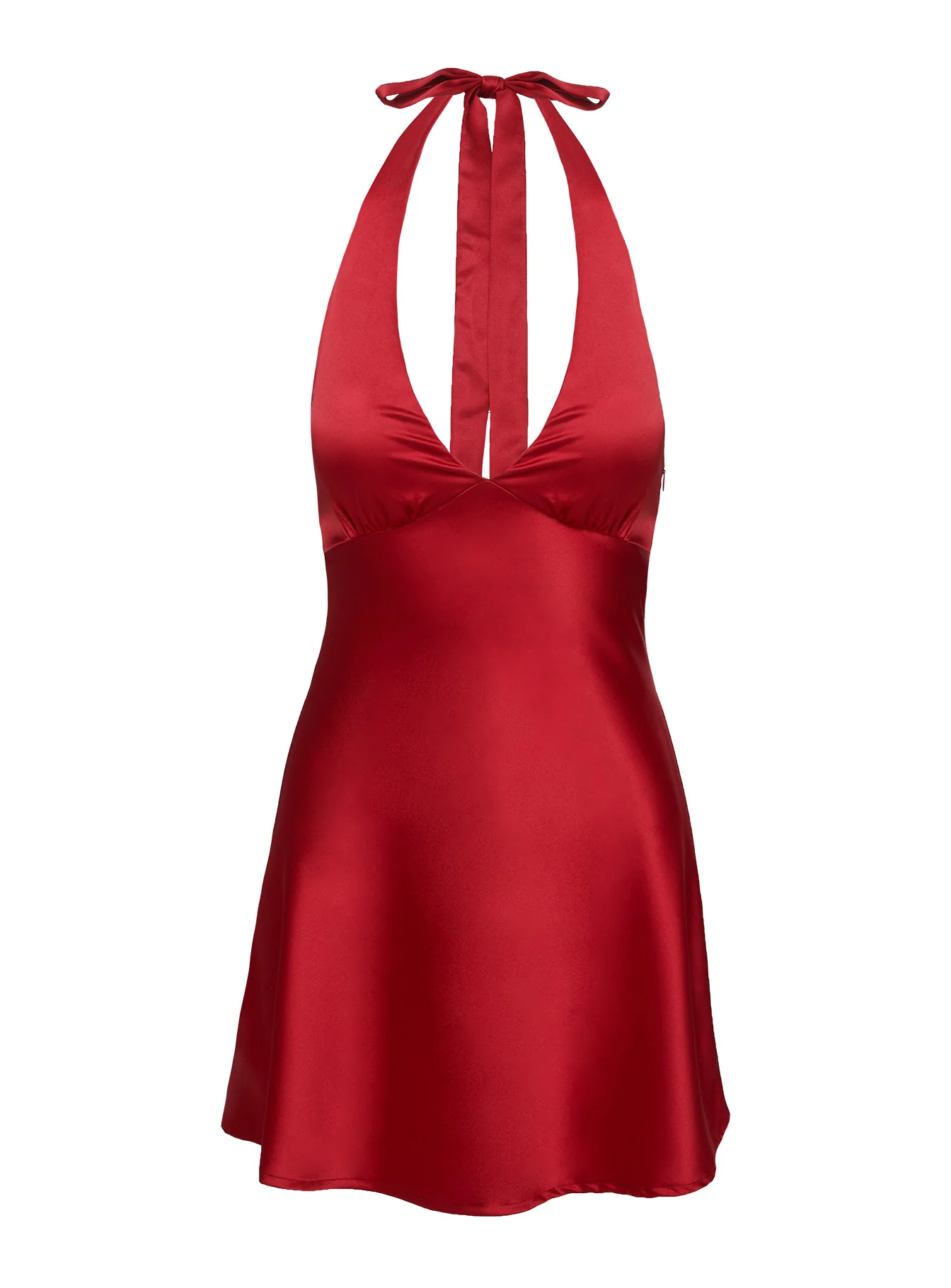 Pelagia Halter Scarf Tie Mini Dress Red - TREBLEV
