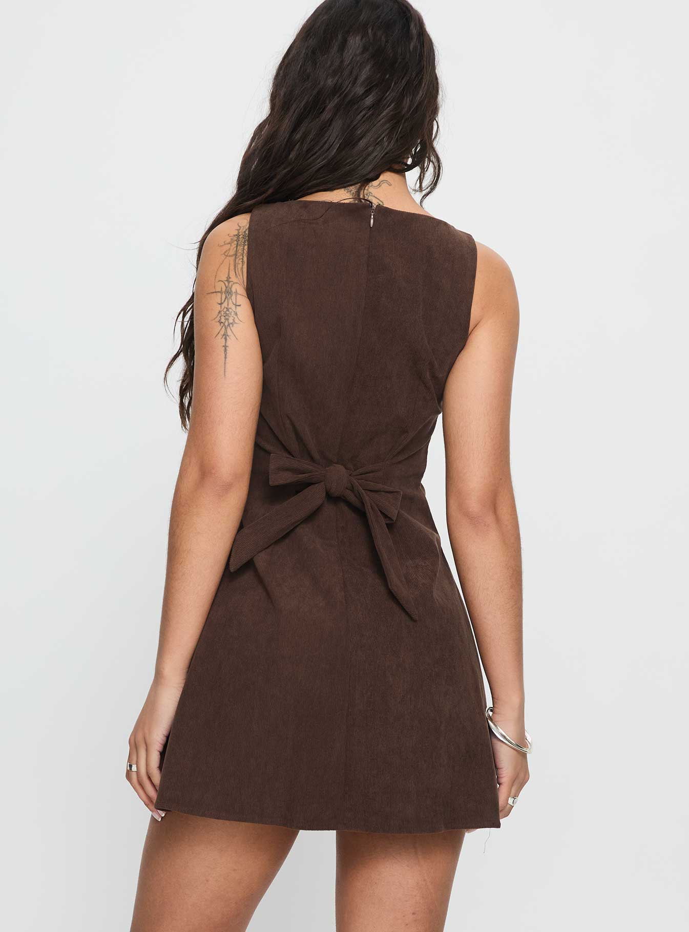 Alfalfa Corduroy Mini Dress Chocolate - TREBLEV
