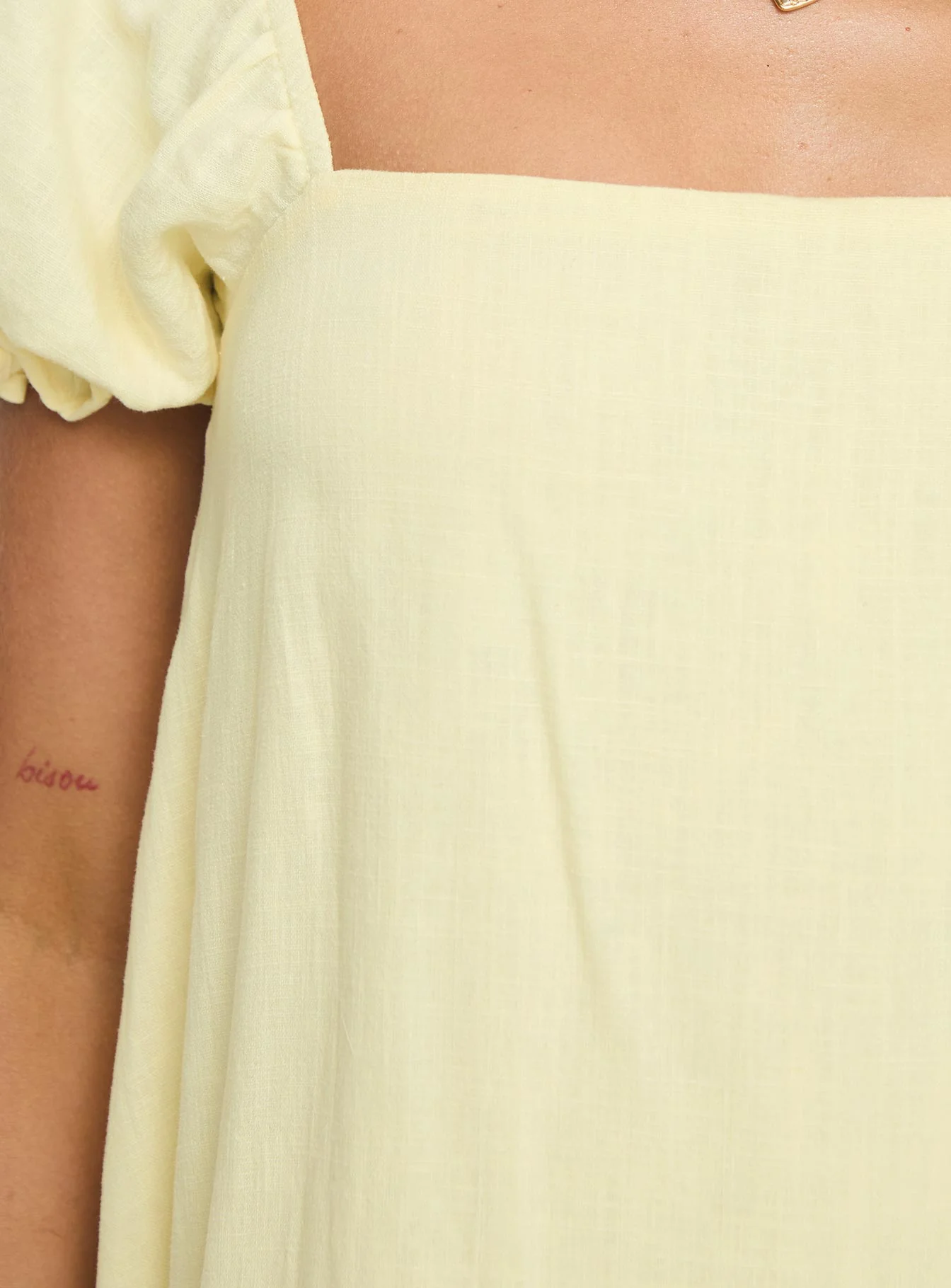 Beyond Linen Blend Mini Dress Yellow - TREBLEV